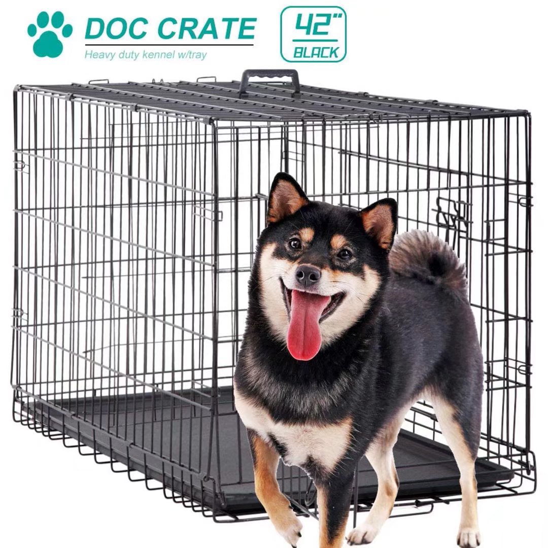 Dkelincs XL Dog Cage 42 inch Dog Crate and Kennel Folding Pet Animal Segregation Cage with Plastic Tray for Dog Training Indoor