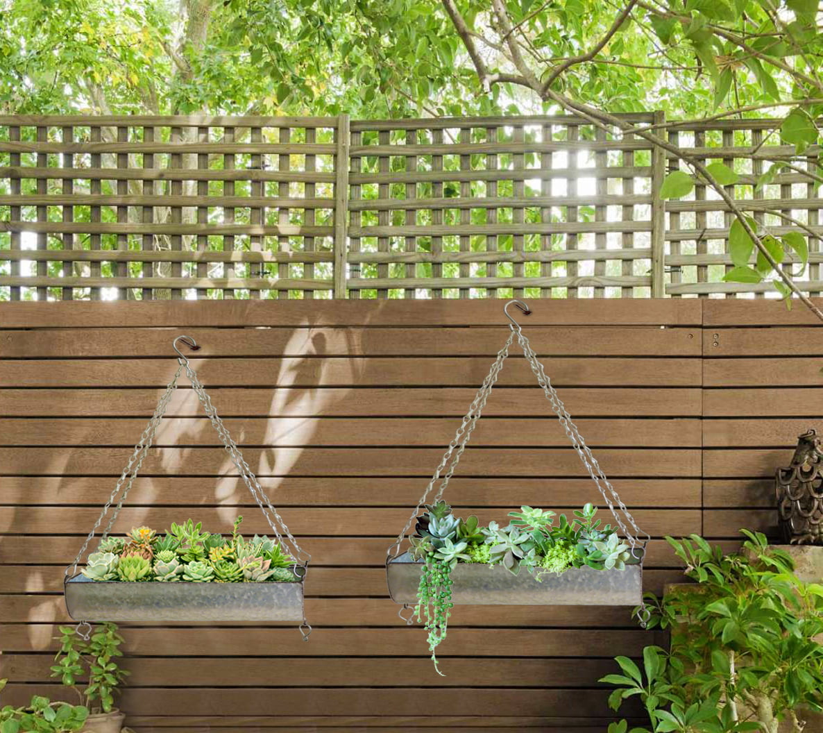 ShabbyDecor Galvanized Metal Trough Farmhouse Wall Hanging Planter, Plant Holders Indoor Hanging for Ferns Ivy Succulent Cactus Spider Plants