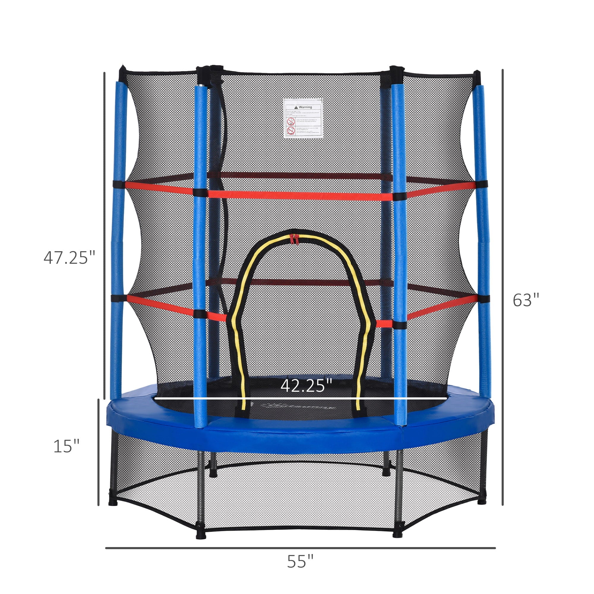 Outsunny Î¦5FT Kids Trampoline with Enclosure Net， Springless Design， Safety Pad and Steel Frame for Indoor Outdoor， Toddler Round Bouncer for Age 3 to 6 Years Blue