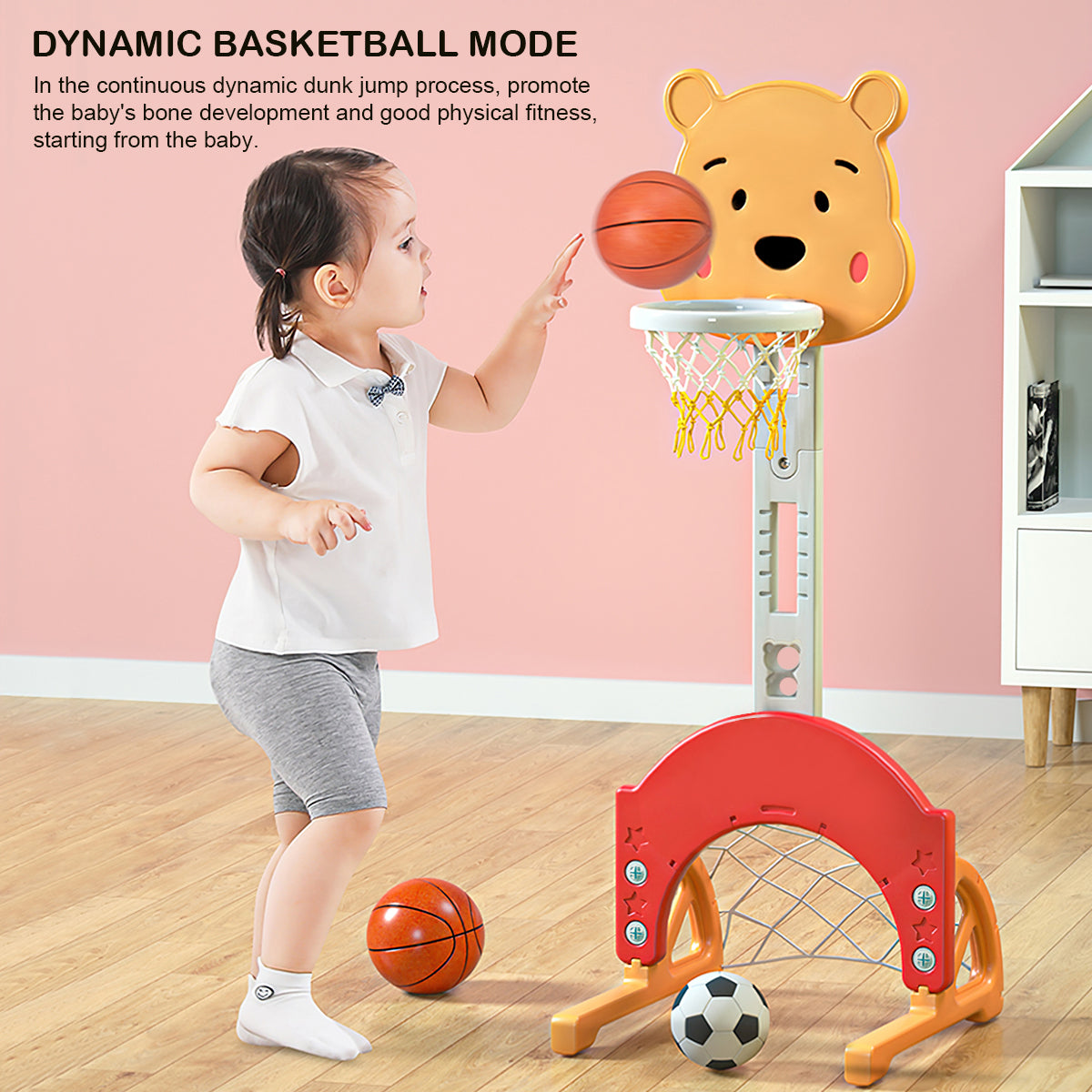 Techvida， 2 in 1 Toddler Basketball Hoop， Kids Basketball hoop， Adjustable Basketball Hoop Set with Basketball， Football
