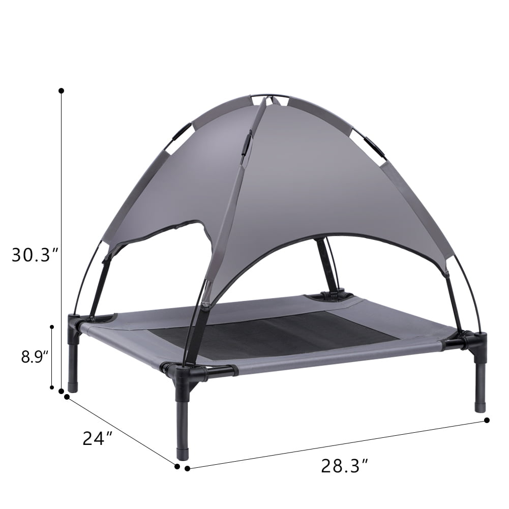 Elevated Dog Bed With Canopy， Outdoor Dog Bed， Pet Canopy With Cot， Premium 210D Polyester Canopy， Deluxe 600D PVC W/ 2x1 Textilene， Portable Raised Dog Cot， Extra Carrying Bag Medium