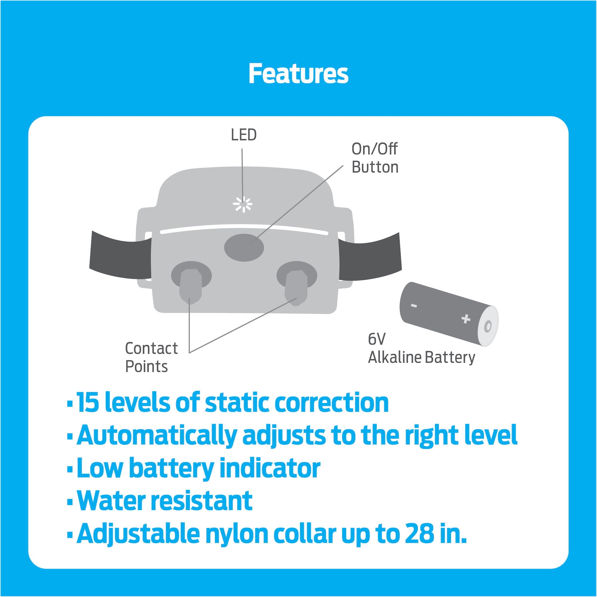 Premier Pet Bark Collar: Discourages Barking for All Size Dogs， Adjustable， Water Resistant， Gentle Static Correction， Low Battery Indicator， No Programming Required
