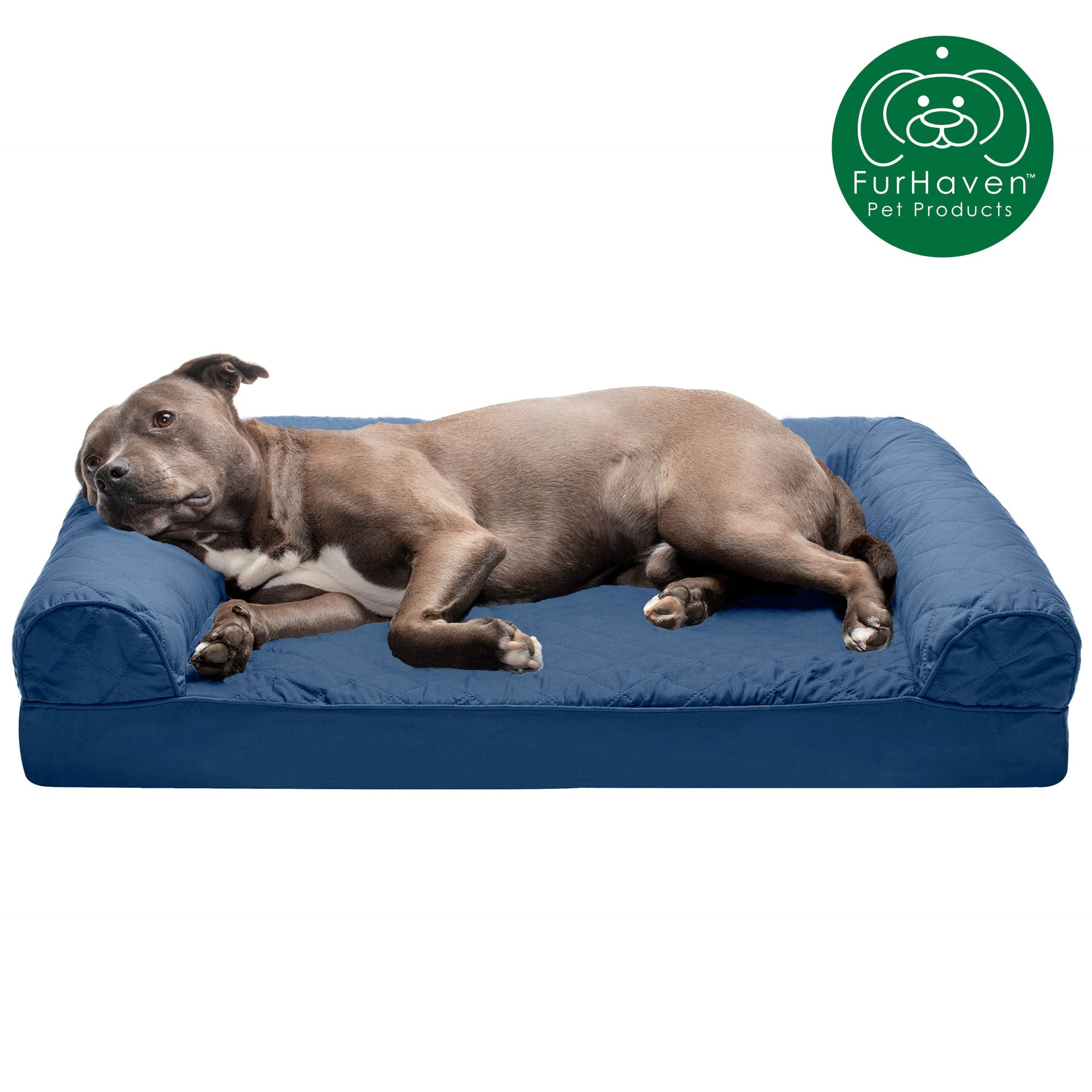 FurHaven | Orthopedic Quilted Sofa Pet Bed for Dogs and Cats， Navy， Large