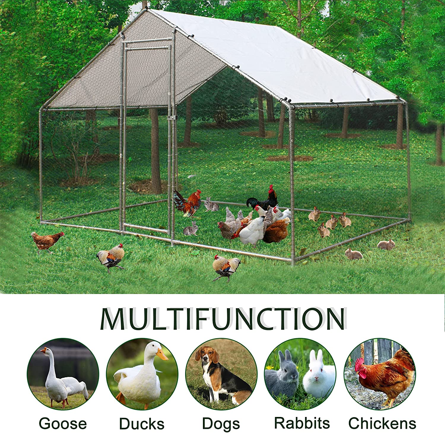 Large Chicken Coop Metal Chicken Runs for Yard， 10' Walk in Chicken Coop Cage Chicken Pen Poultry Cage with Waterproof and Anti-UV Cover Heavy Duty Rabbit Hutch Duck Cage for Outdoor， Backyard and Farm