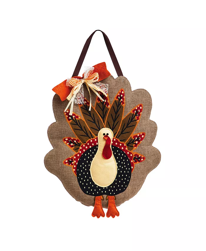 Evergreen Turkey Burlap Door Decor， 13.30x17.50