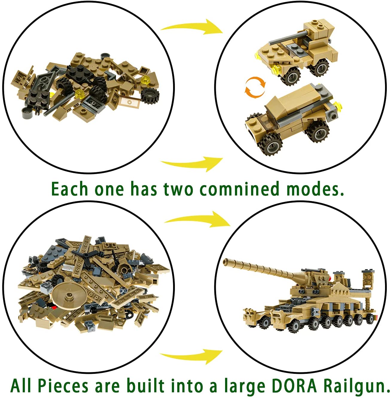 Lavinya STEM Building Toys Set， Creative Army Toys for 6 7 8 9 10 Year Old Boy Kids Gifts， with 544 PCS Military Vehicles Model Blocks Toy and 20 Little Toy Soldiers， 16 in 1 Building Bricks Army Tank