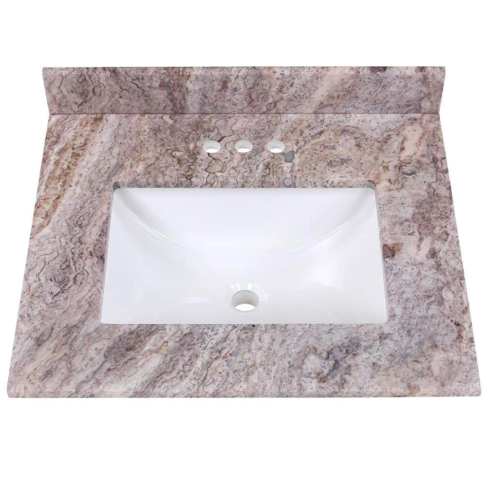 Home Decorators Collection 25 in W x 22 in D Stone Effects Cultured Marble Vanity Top in Cold Fusion with White Sink