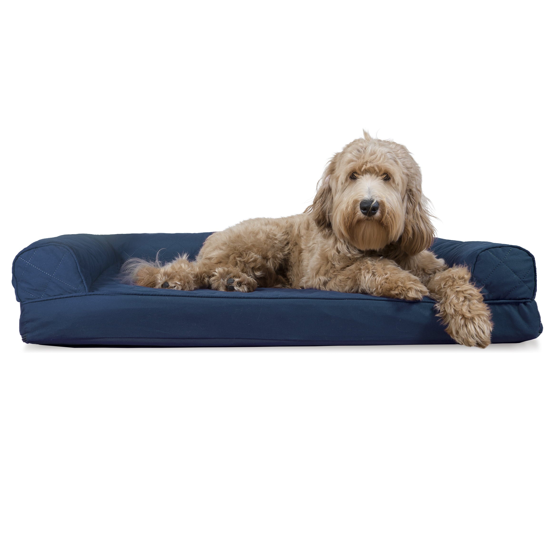 FurHaven | Cooling Gel Quilted Sofa Pet Bed for Dogs and Cats， Navy， Large
