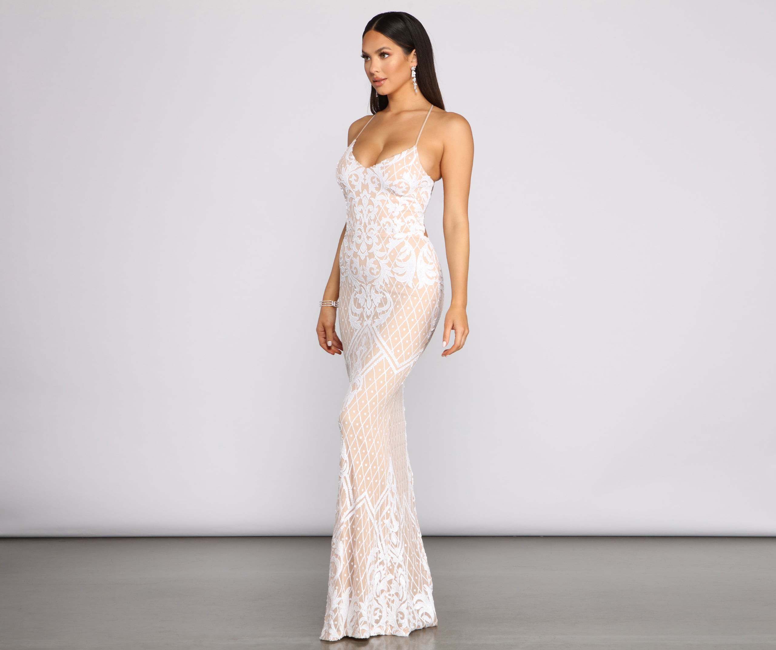 Blair Sequin Scroll Sleeveless Formal Dress