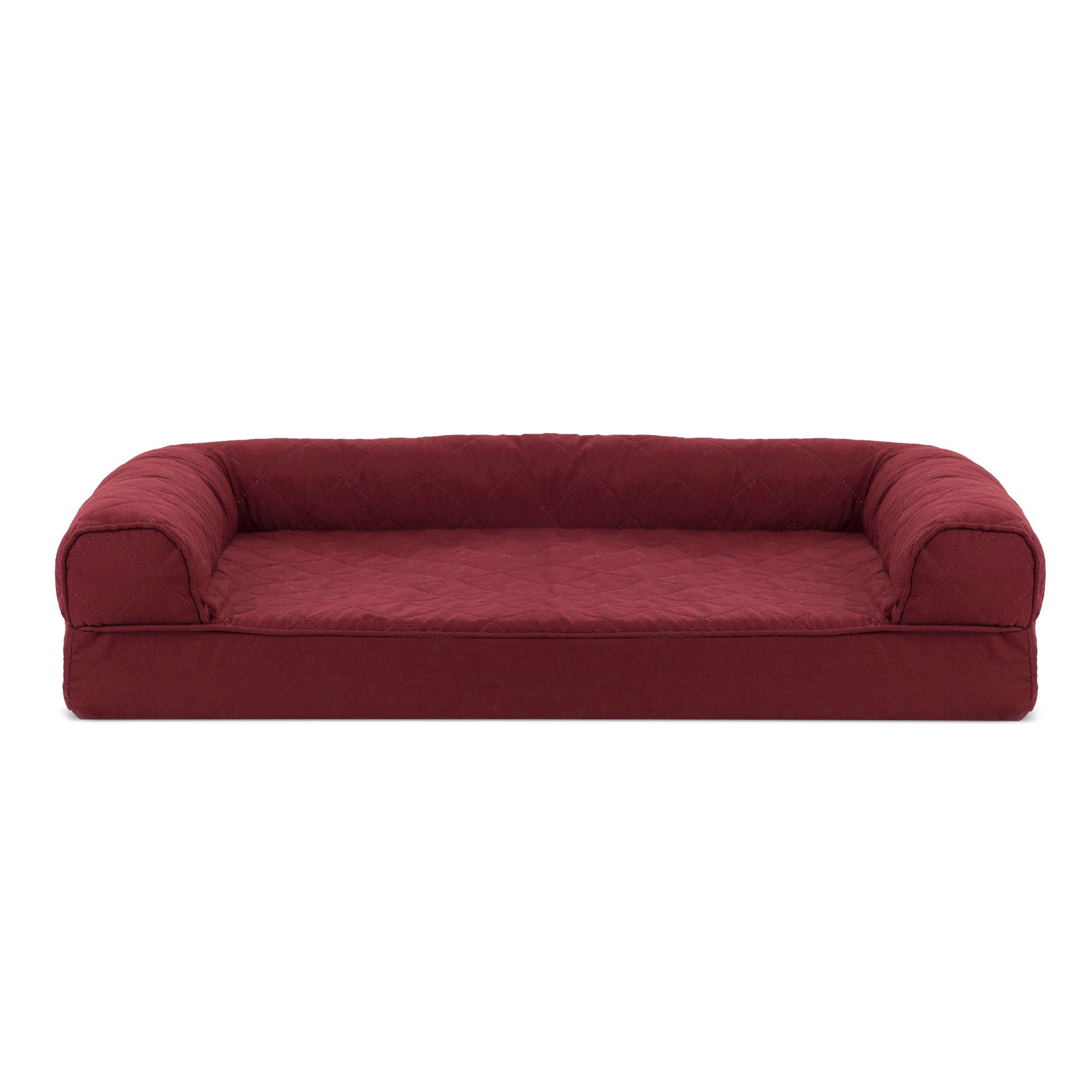 FurHaven Pet Products | Memory Foam Quilted Couch Sofa-Style Pet Bed for Dogs and Cats， Wine Red， Medium