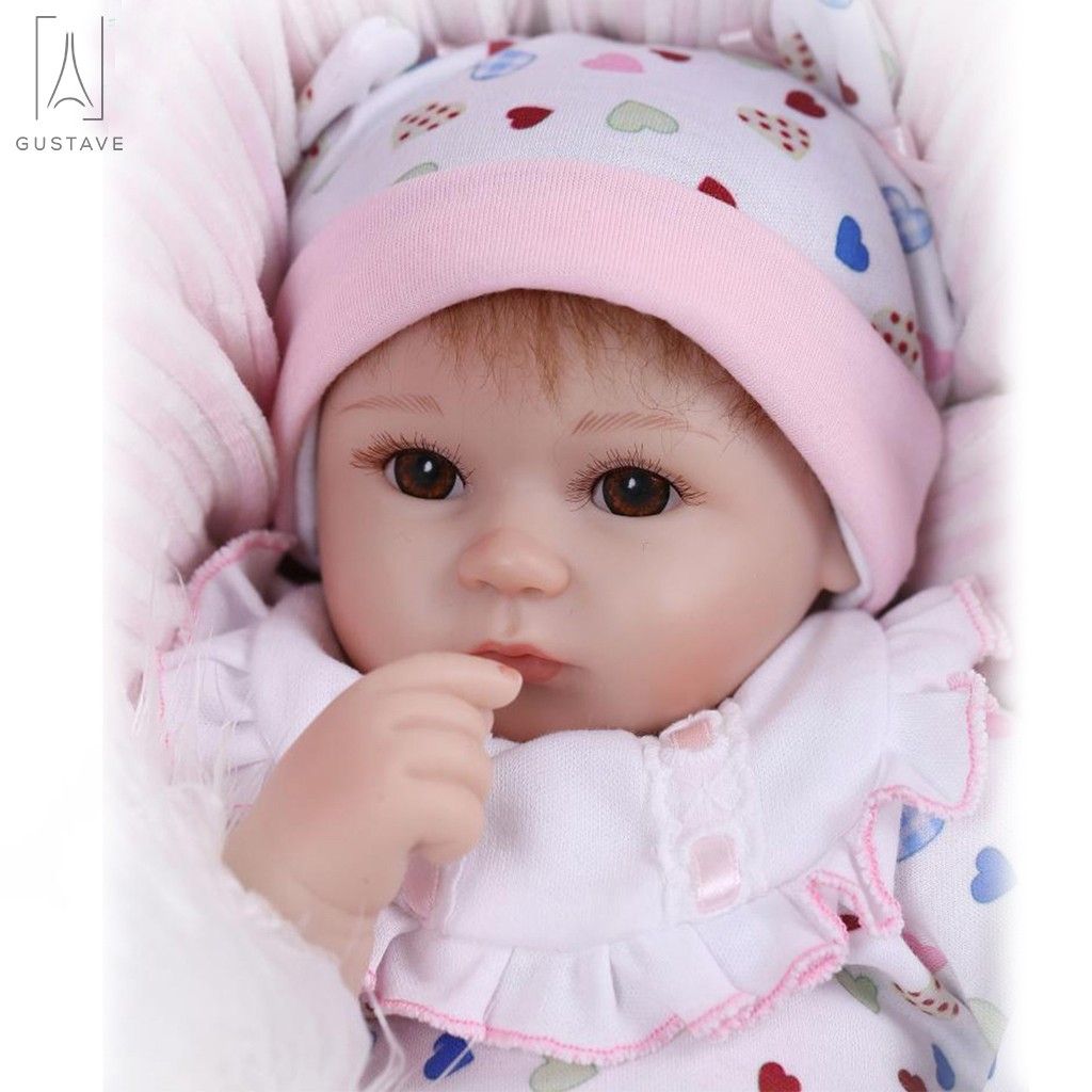 Gustave Lifelike 18Inch Reborn Baby Doll, Soft Body Silicone Vinyl Newborn Lovely Girl Doll Handmade Toddler Toy Xmas Gift