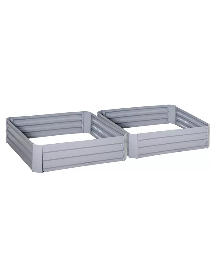 Outsunny Set of 2 Raised Garden Bed Galvanized Steel Planter Boxes Easy Setup