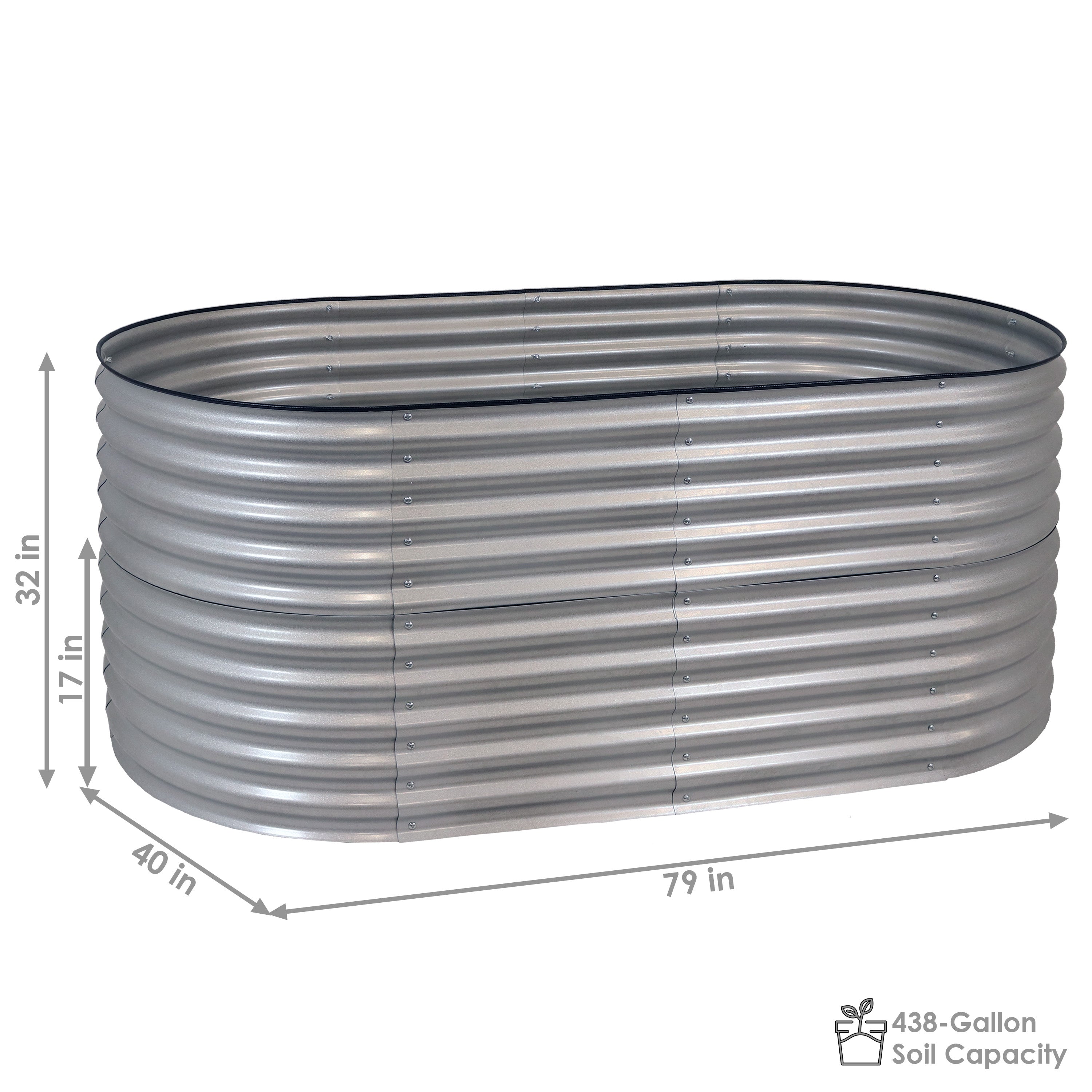 Sunnydaze Large Oval Steel Raised Garden Bed - Stand-Up Height - 79" W x 32" H - Silver