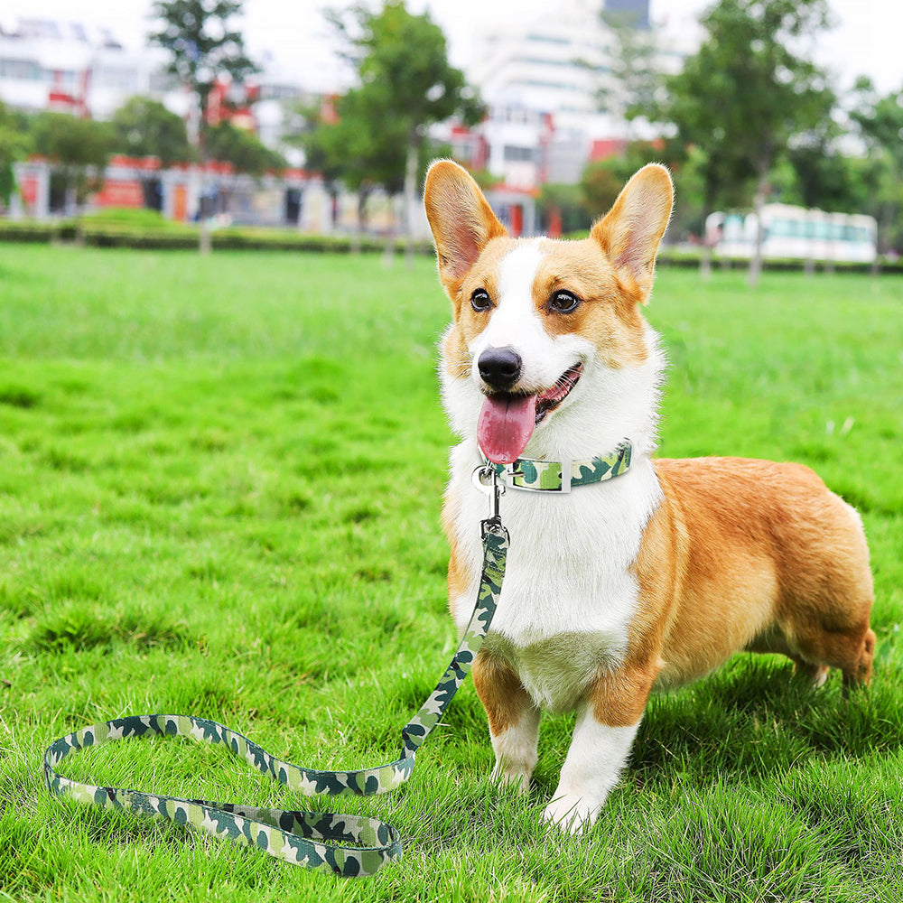 MASBRILL Durable Dog Collar Nylon Camouflage Adjustable Collar for Small Medium Dog Light-Green-S