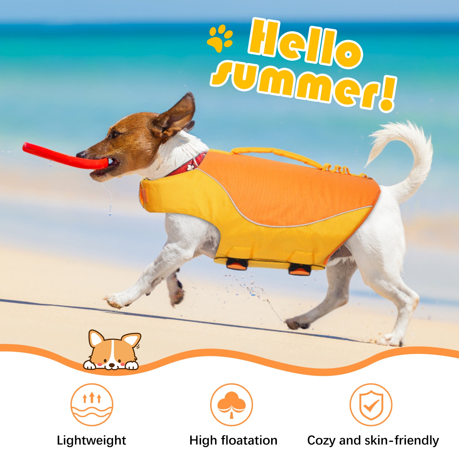 QBLEEV Dog Life Jacket Pet Preserver Vest，Portable Dog Swimsuit Lifesaver Vest with Rescue Handle for Small Medium Large Breed Dogs， Adjustable Dog Safety Floatation Vest for Boating Kayaking Swimming