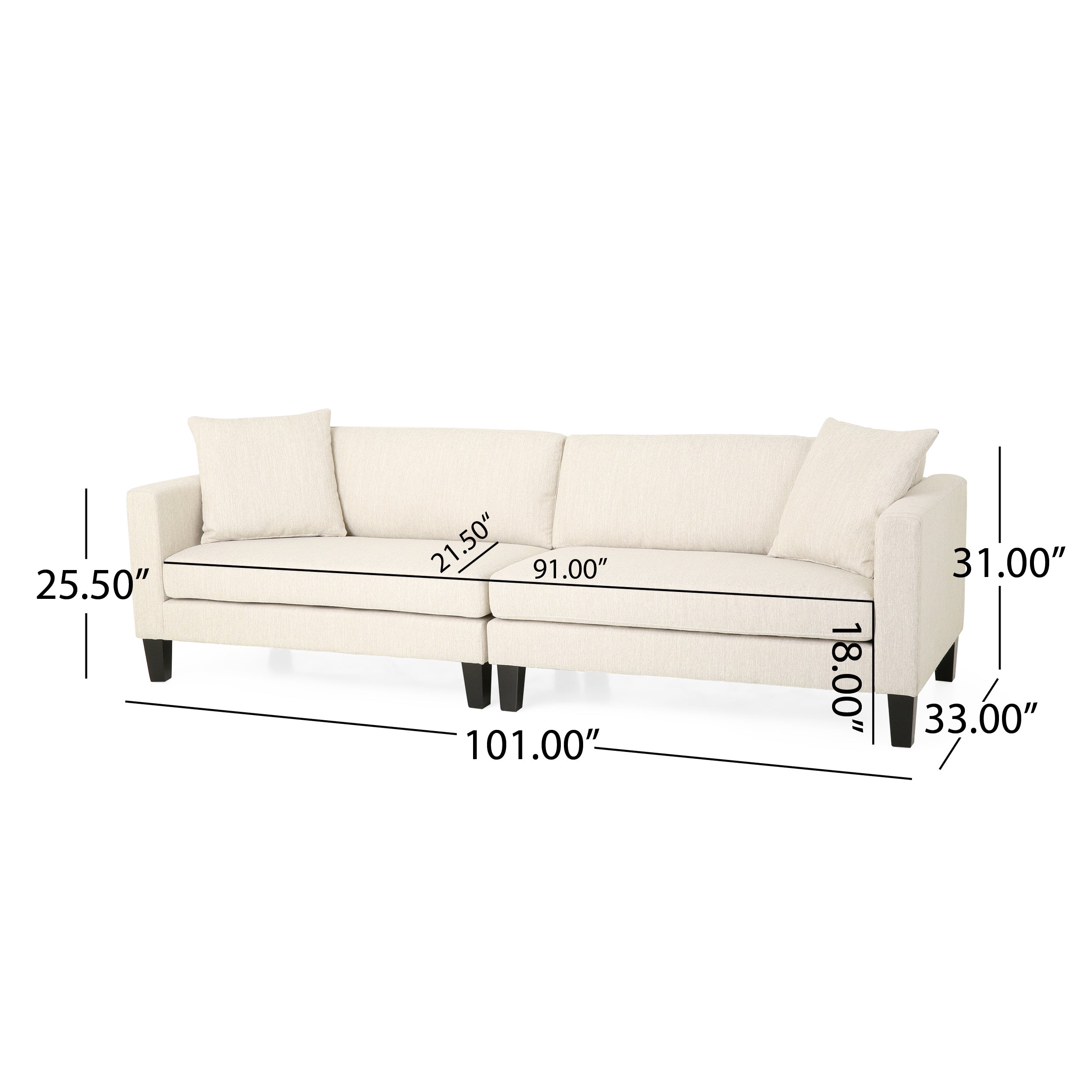Ilaan Contemporary 4 Seater Fabric Sofa with Accent Pillows