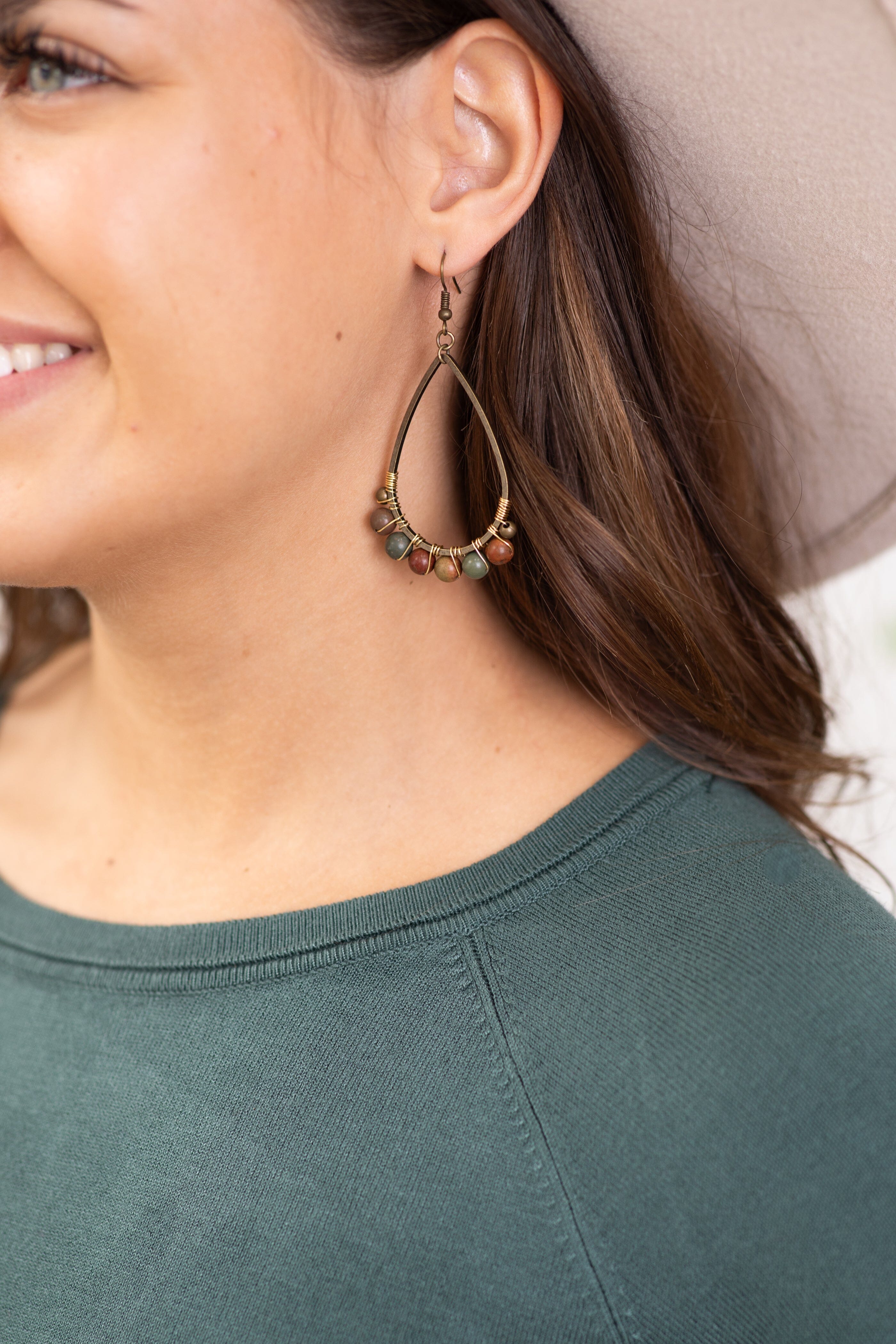 Bronze Multicolor Beaded Teardrop Earrings