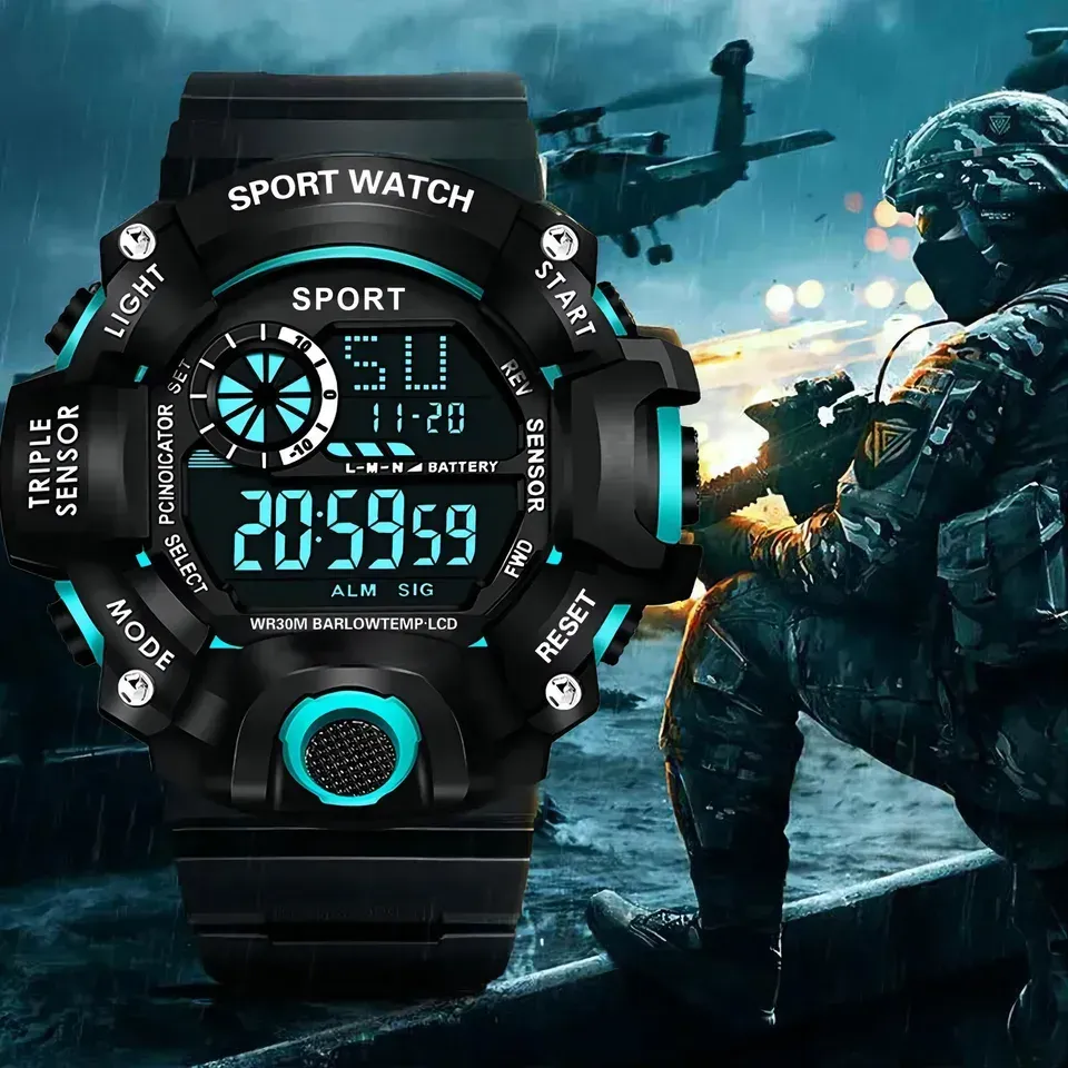 LIUYANGTIAN Fashion Men's Watch Sports Electronic Wristwatch Large dial Multifunctional Waterproof Luminous Alarm Kids Male's Military Watch