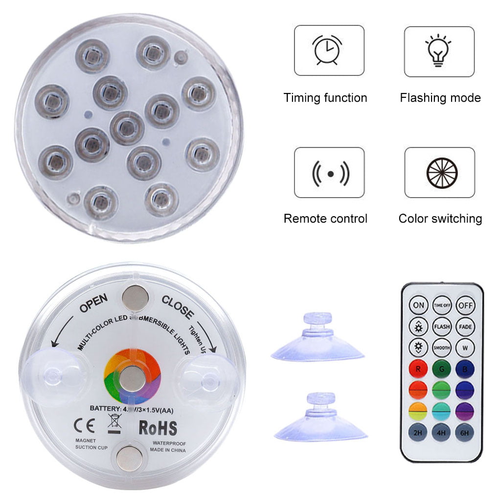 Best Choice RGB LED Aquarium Light Fishtank Underwater Decorating Lamp Submersible Swimming Pool Remote Control Light， 1pc， 8.5cm