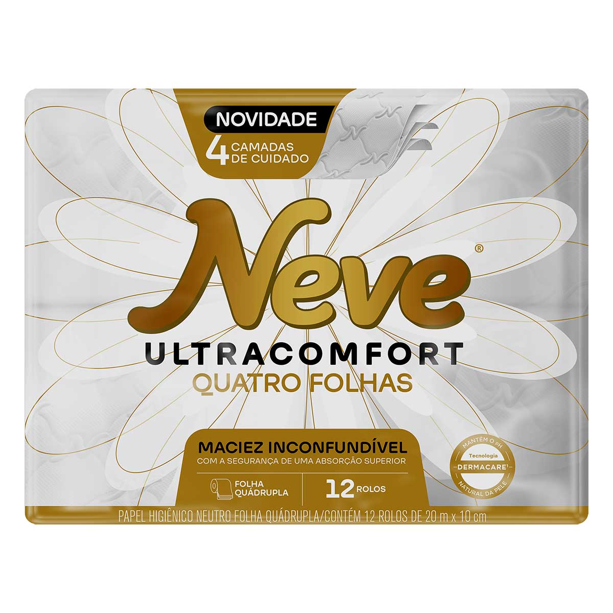 Papel Higienico Folha Quadrupla Neutro Neve Ultracomfort 20m Pacote 12 Unidades