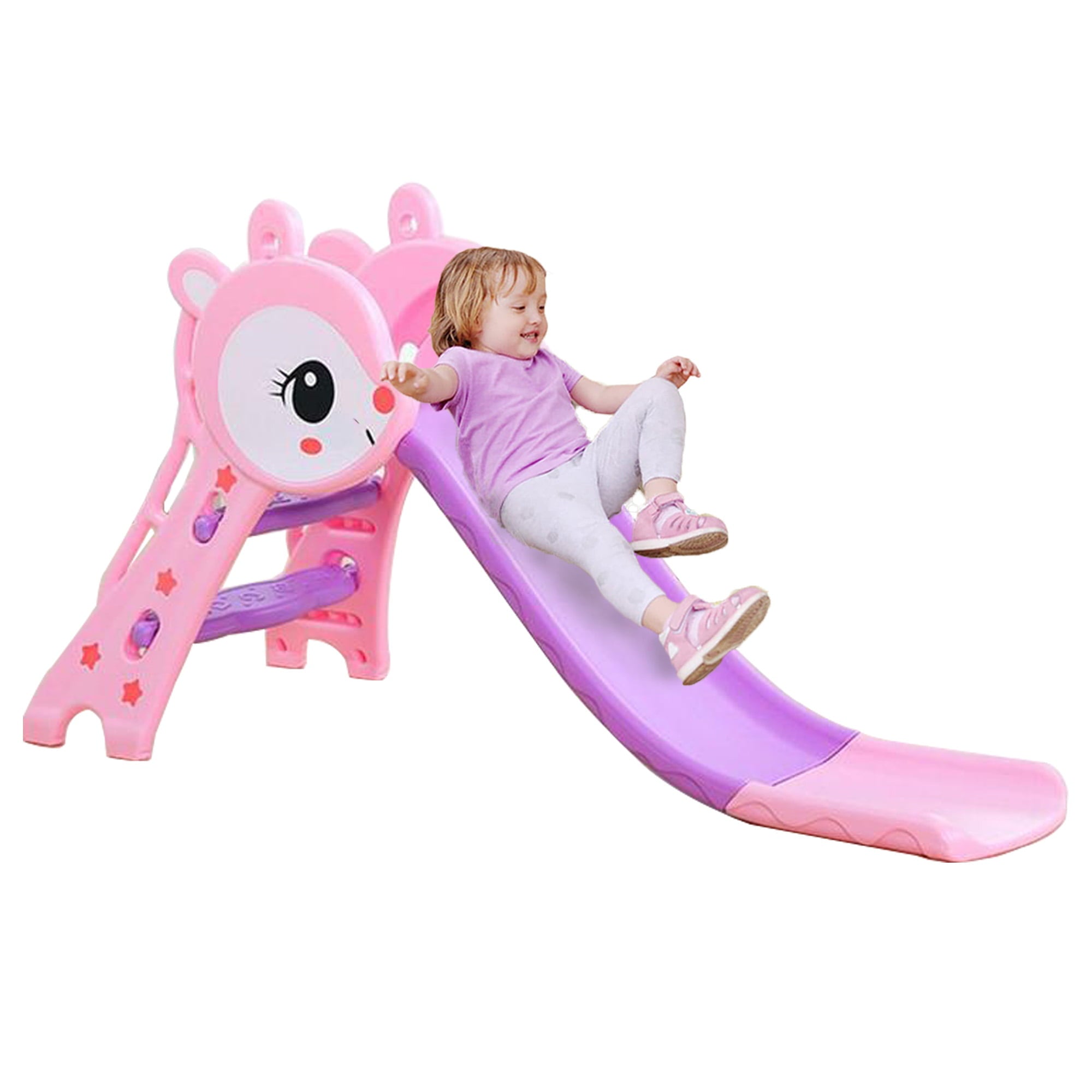 Easy Store Large Playground Slide with Folding for Easy Storage， Outdoor Indoor Active Play，  For Kids Toddlers Boys Girls ， Pink