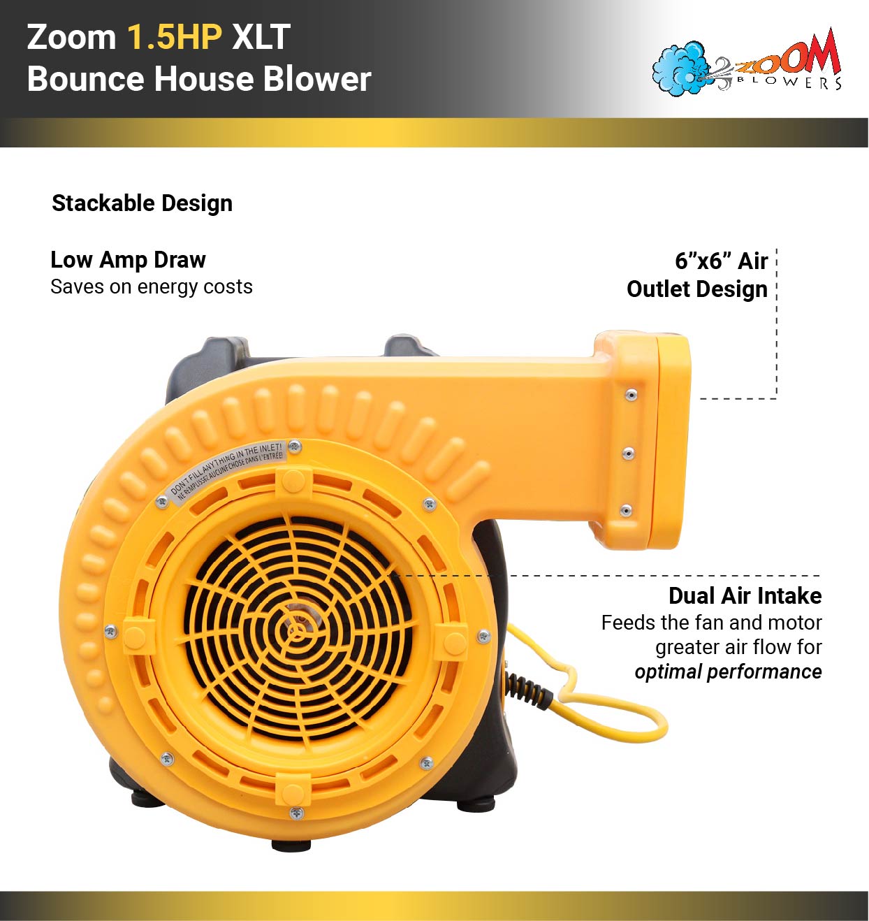 Zoom Blowers XLT 1.5 HP Inflatable Bounce House Blower， Commercial