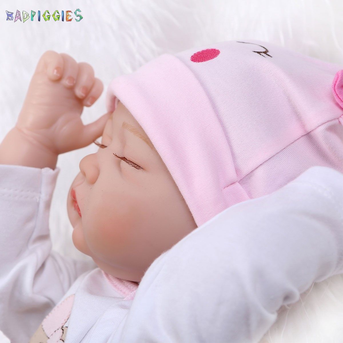 BadPiggies 22" Lifelike Realistic Reborn Sleeping Baby Doll with Clothes Handmade Silicone Vinyl Toy Xmas Gift for Girls Age 3+