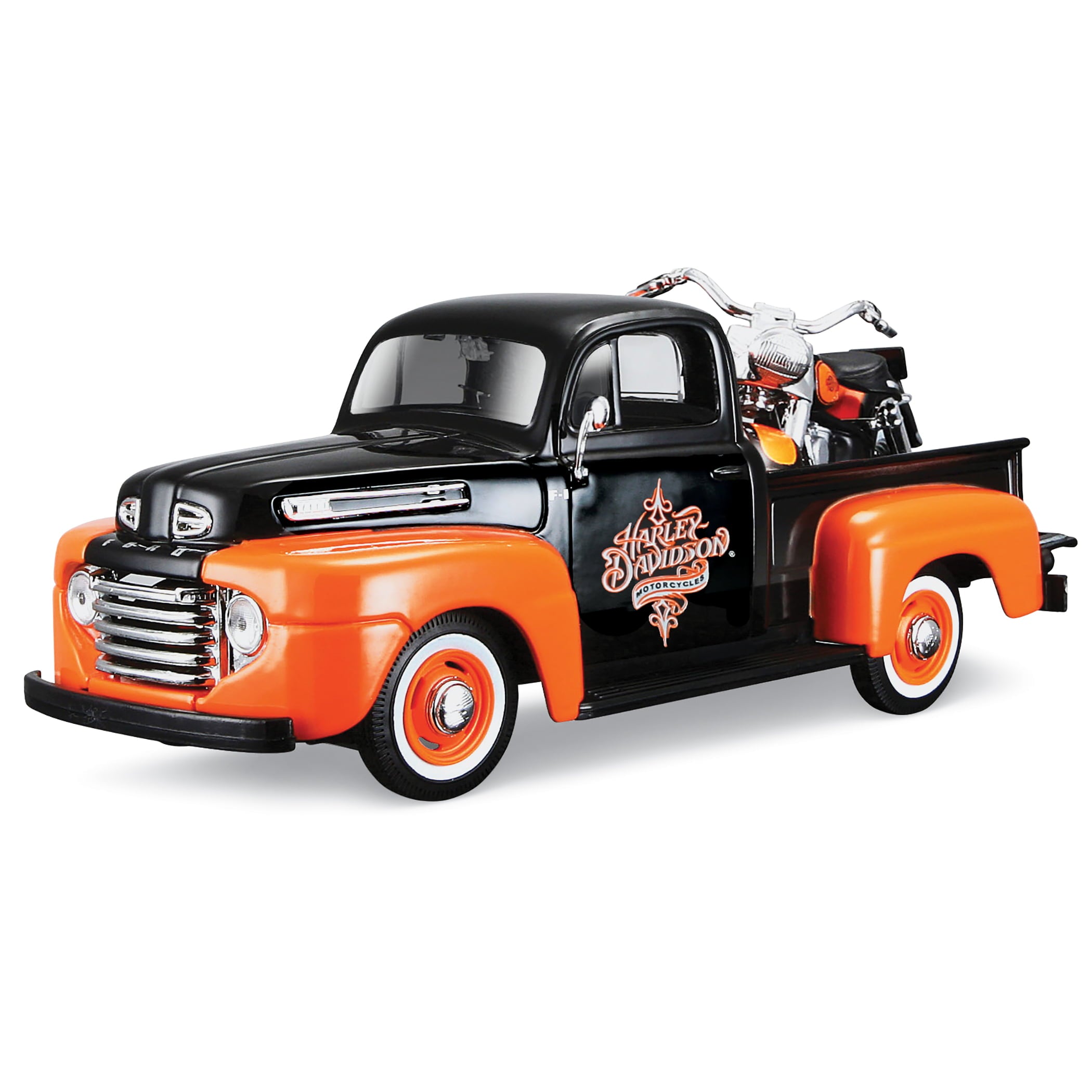 Collections Etc Maisto 1:24 W/B Harley Davidson 1948 Ford F1 Pick UP andamp; FLH Duo Glide 1958