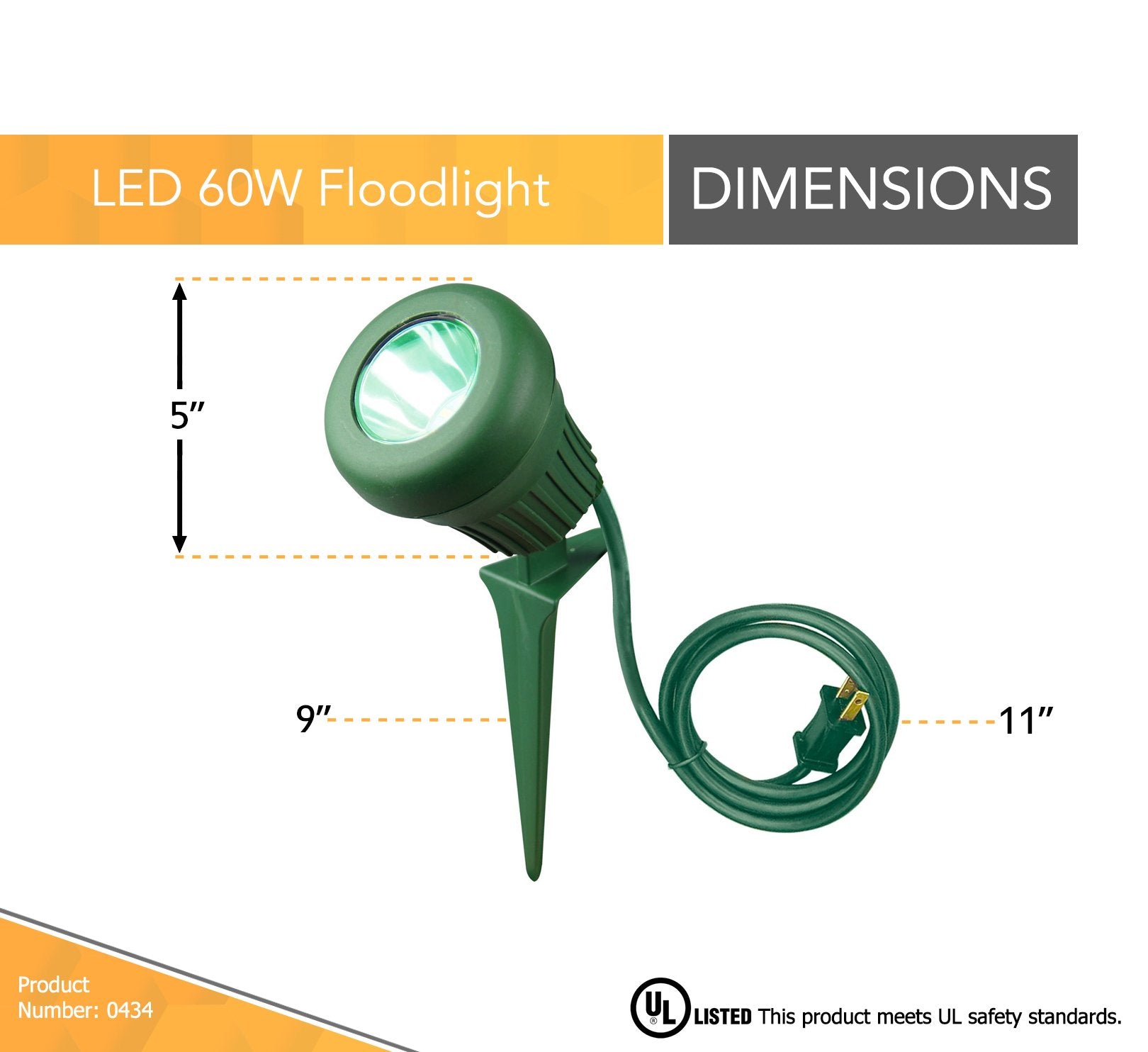 Woods 434 Green 3' Sjtw Cord Led Outdoor Garden Flood Light with Stake