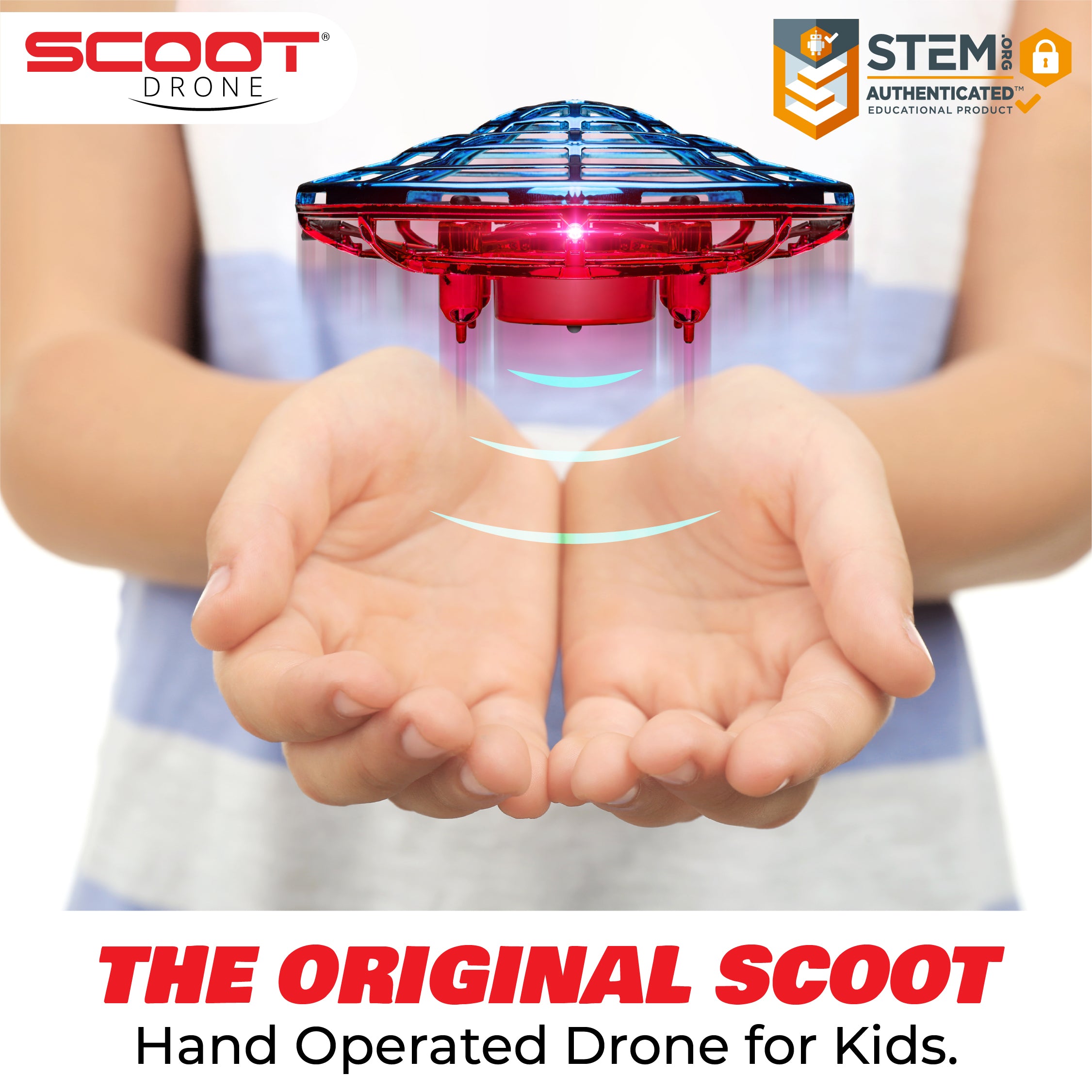 Force1 Scoot Hand Operated Drone for Kids - Blue and Red Indoor UFO Flying Toy Drone