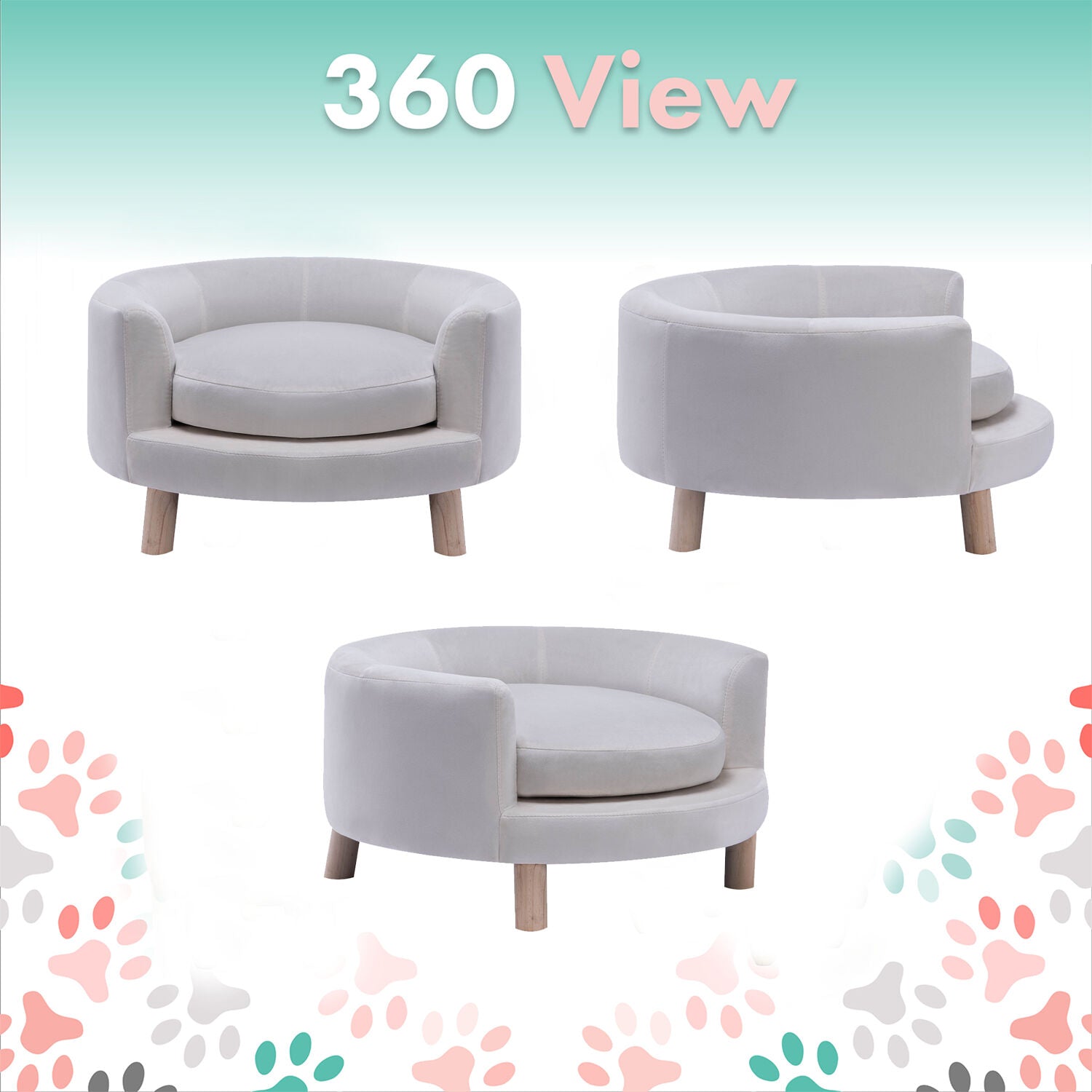 Critter Sitters 28-In. Elegant White Faux-Velvet Circular Pet Bed for Small to Medium-Sized Dogs and Cats