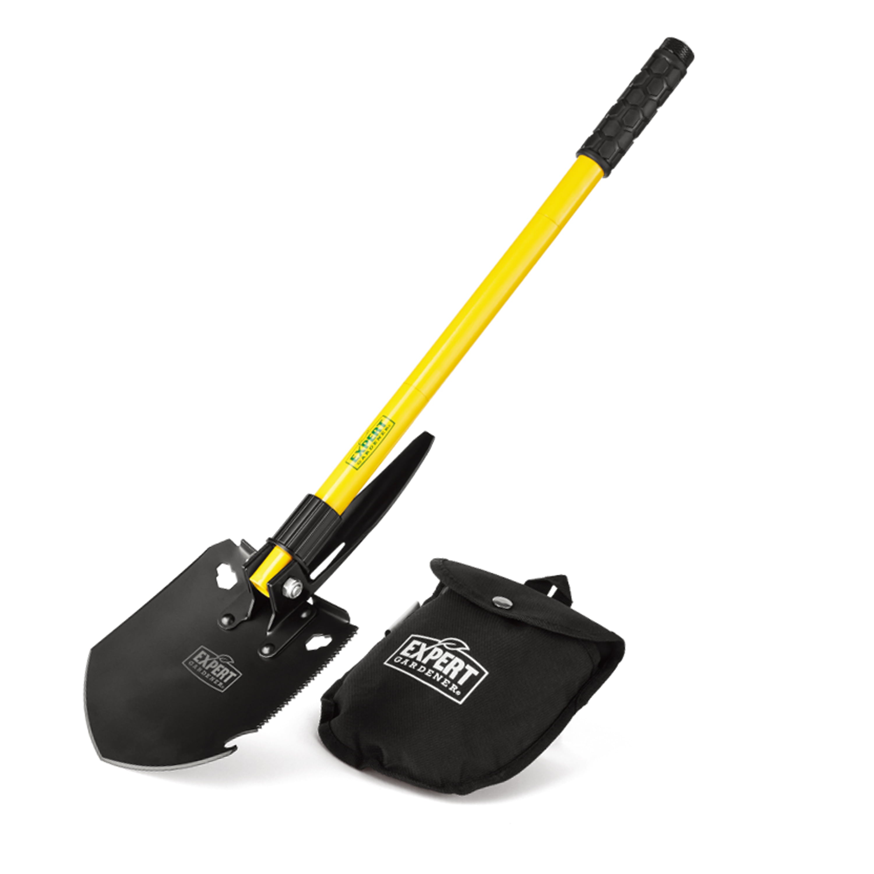 Expert Gardener Round Point Folding Shovel with Sheath, Hand Multitool, Carbon Steel