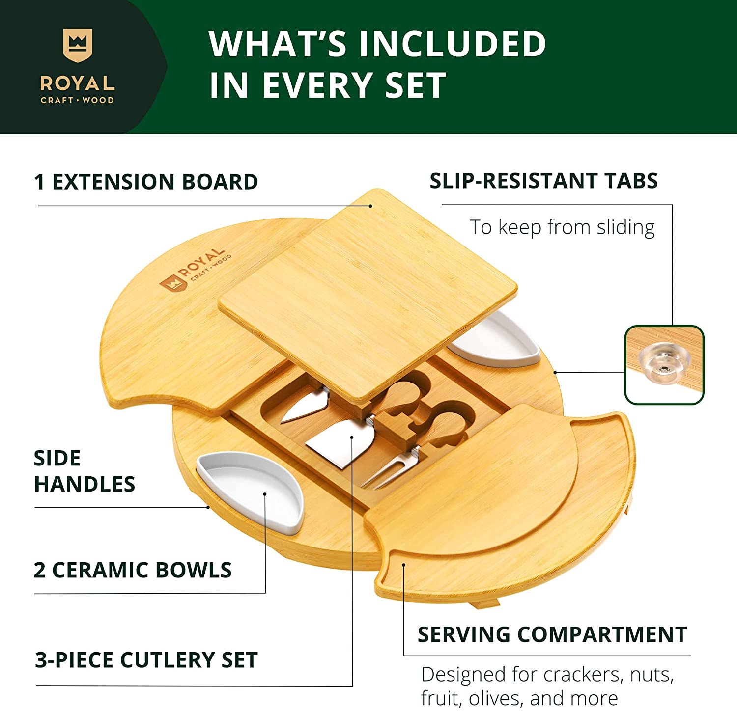 Large Round Cheese Board and Knife Set - Charcuterie Board， Bamboo Cheese Board Set， Cheese Platter Board， Cheese Tray Set， Cheese Cutting Board Set， Wooden Cheese Plate Set 13.7 Inch