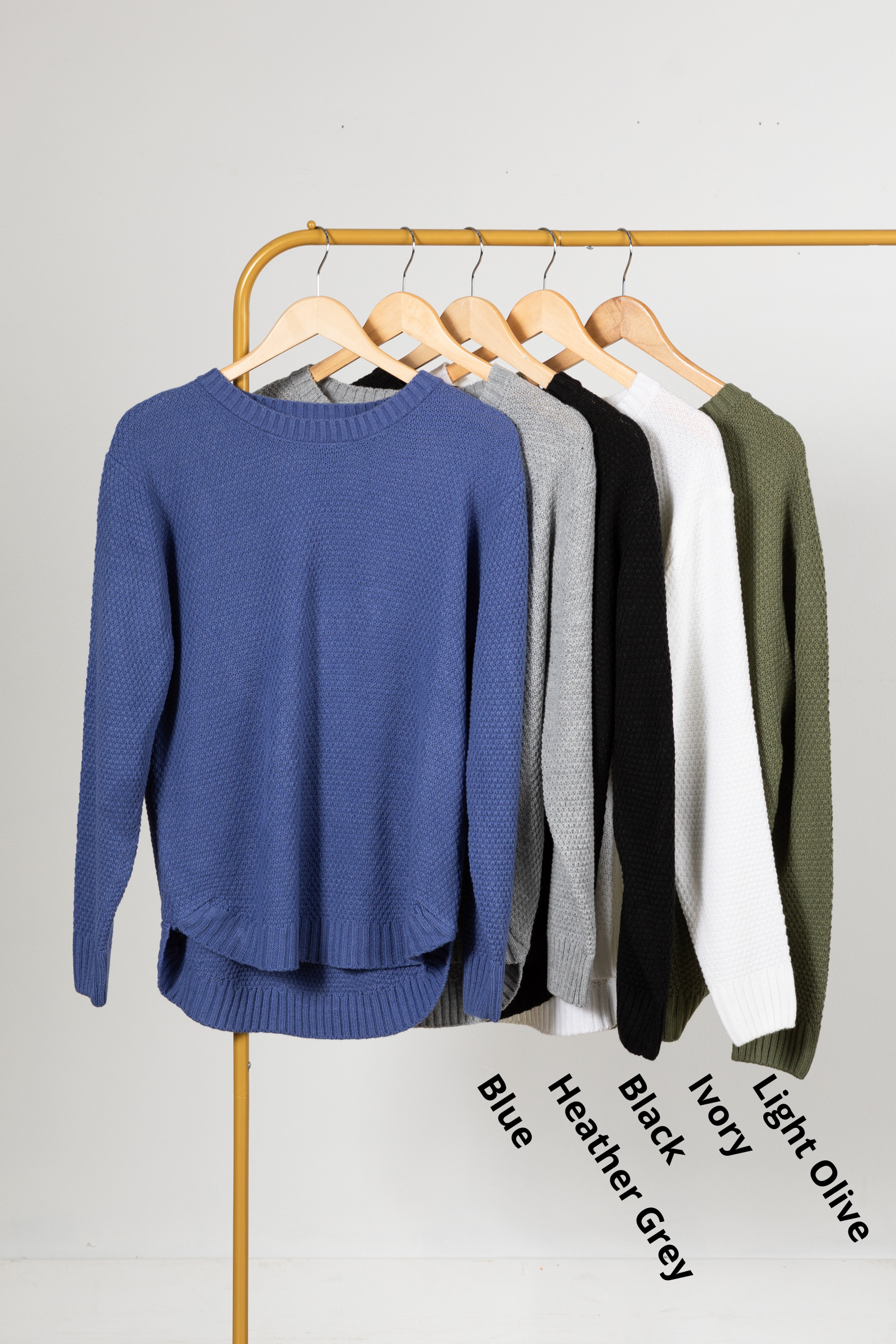 Waffle Round Neck Basic Sweater