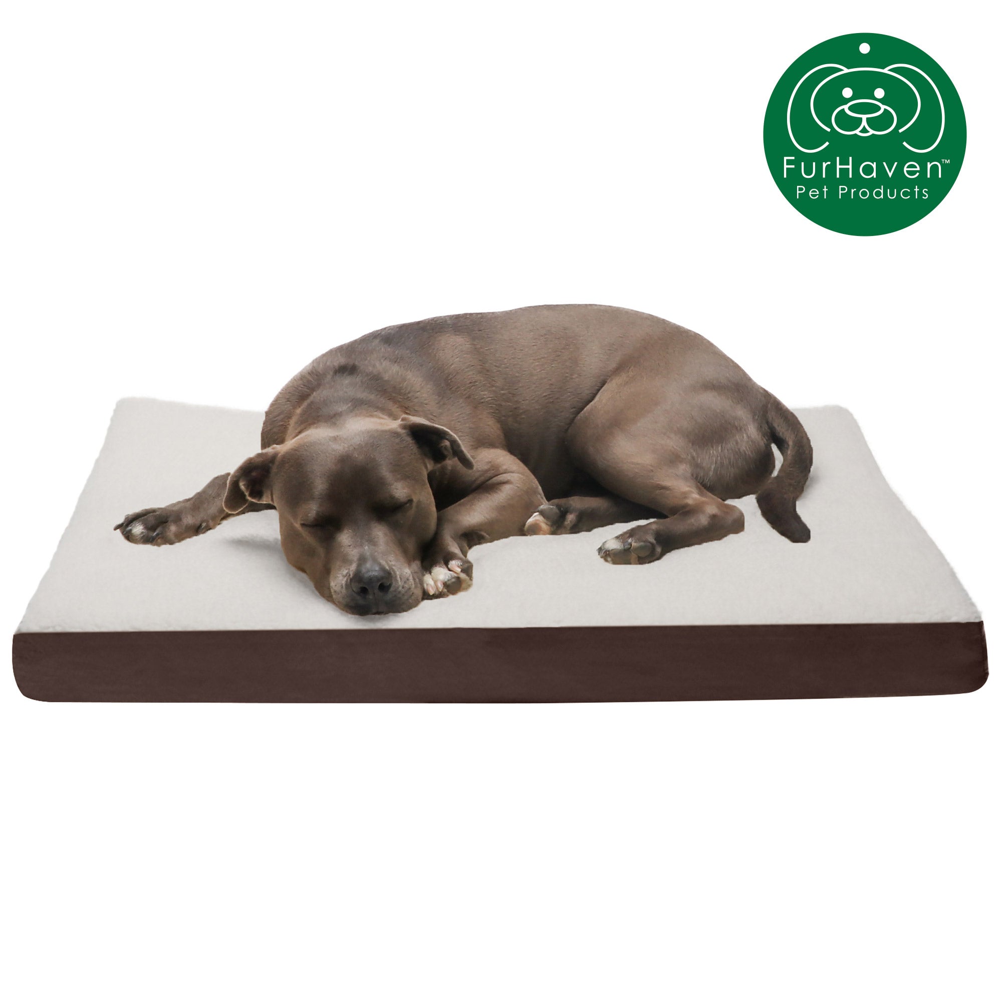 FurHaven Pet Dog Bed | Deluxe Cooling Gel Memory Foam Orthopedic Sherpa and Suede Pet Bed Mattress for Dogs and Cats， Espresso， Large
