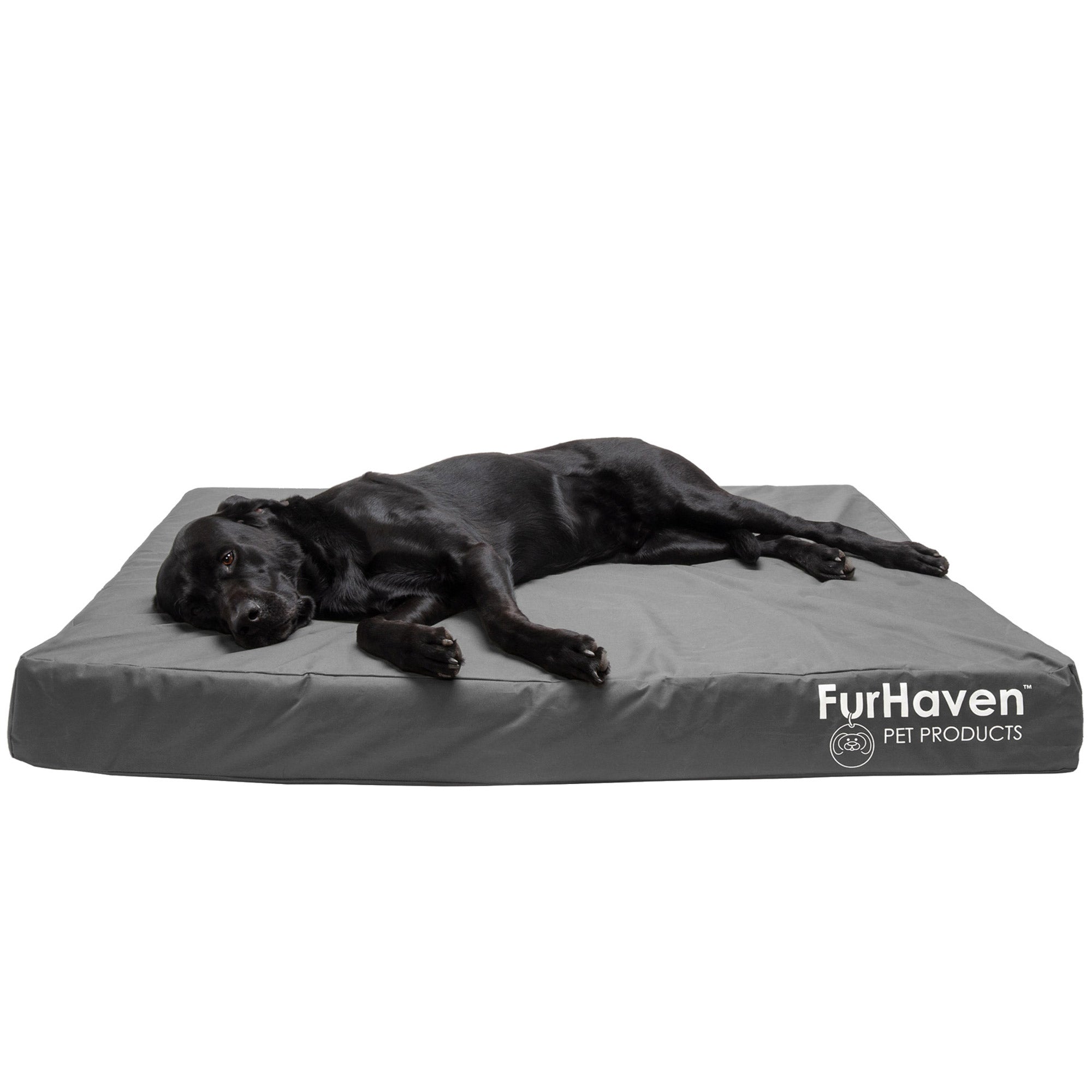 FurHaven | Deluxe Convolute Orthopedic Oxford Indoor/Outdoor Water-Resistant Pet Bed for Dogs and Cats， Stone Gray， Jumbo Plus