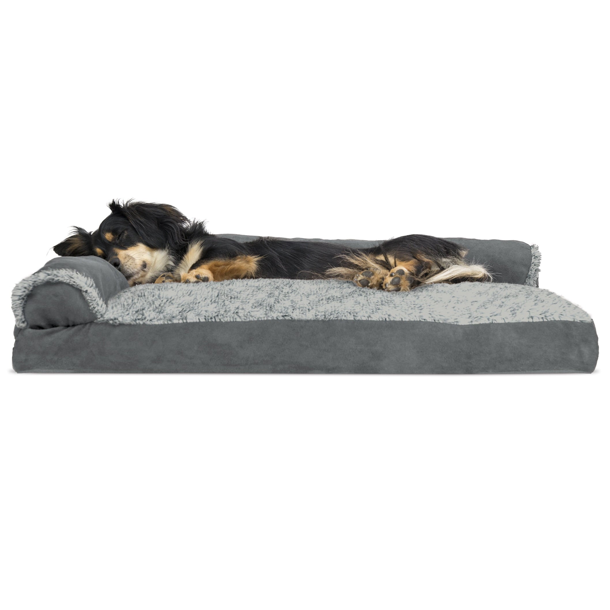 FurHaven Pet Products | Faux Fur and Suede Chaise Lounge Pillow Sofa-Style Pet Bed for Dogs and Cats， Stone Gray， Medium