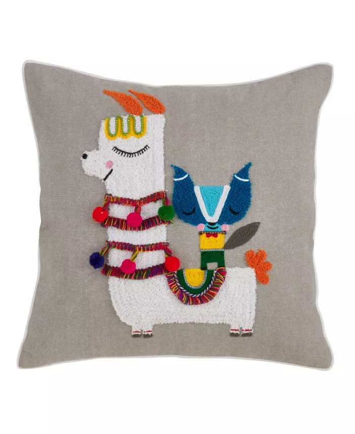 Saro Lifestyle Llama Embroidered Decorative Pillow， 18