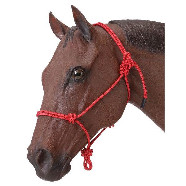 Tough 1 Horse Poly Rope Tied Halter， Red