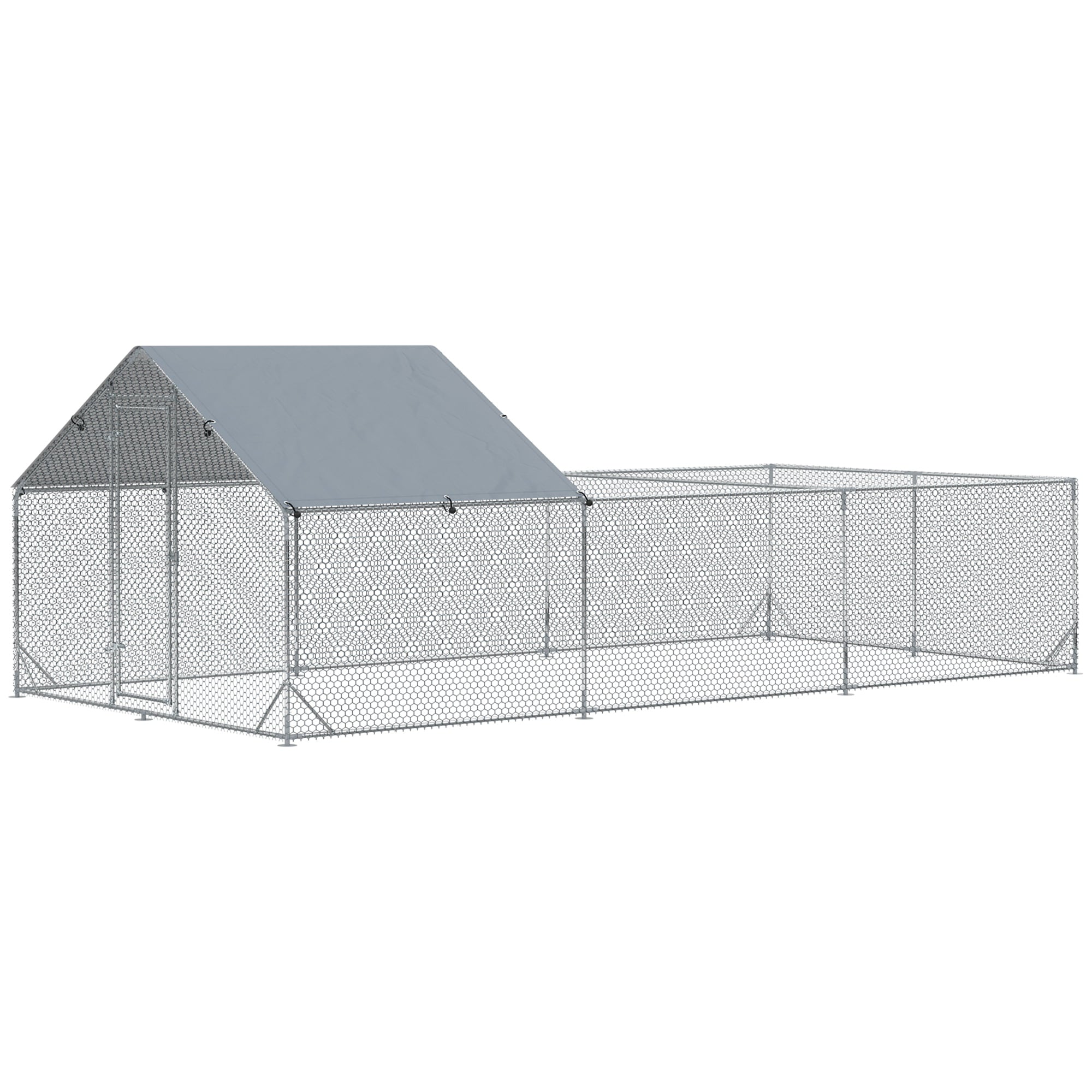 PawHut 19.7 ft Large Metal Chicken Coop for 18 Chickens， Walk-In Chicken Coop Run， Big Chicken House， Ducks Rabbit Enclosure for Backyard with Water-resistant and Anti-UV Cover