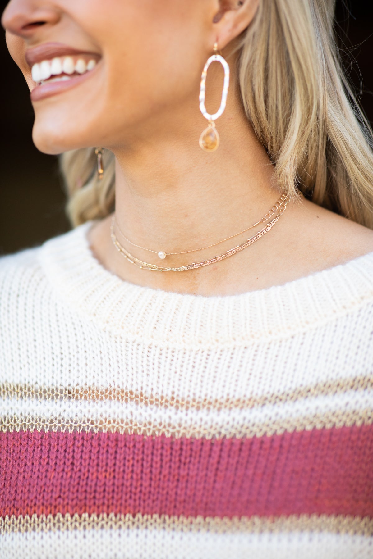 Gold Multi Strand Necklace With Pearl