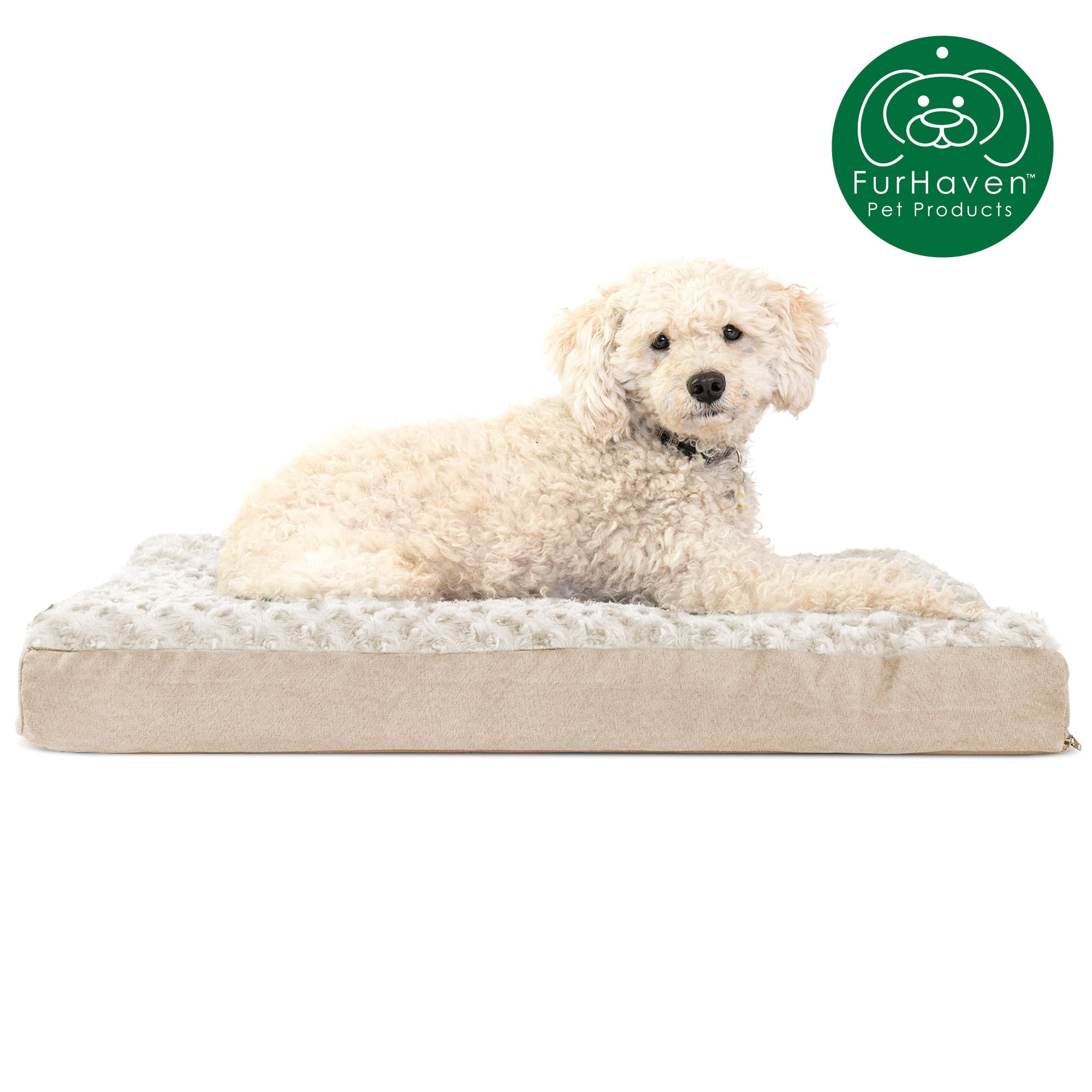 FurHaven Pet Products | Deluxe Orthopedic Ultra Plush Mattress Pet Bed for Dogs and Cats， Cream， Medium