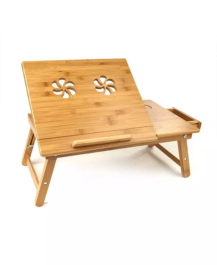 Mind Reader Laptop Lap Desk Flip Top with Drawer， Fold-Able Legs， Breakfast Tray
