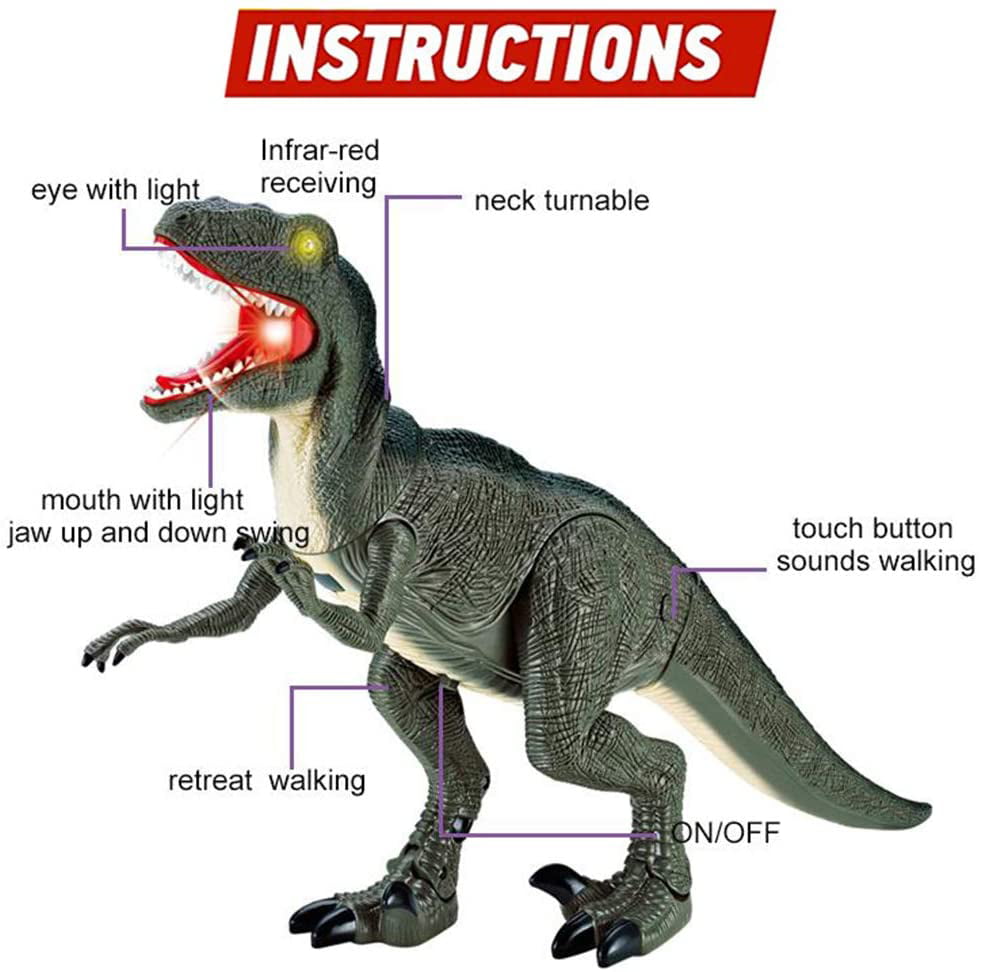 Contixo Infrared RC Dinosaur Toy for Kids Waking Velociraptor with Light Up Eyes and Sounds， DR1 - Electronic Pets
