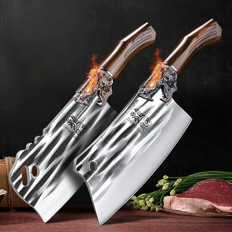 (Compre 1 e Leve 2) Cutelo Quebra-Ossos Dragão Imperial™ com Lâmina Texturizada e Cabo Ornamentado / Poder e Elegância na Arte de Cortar!