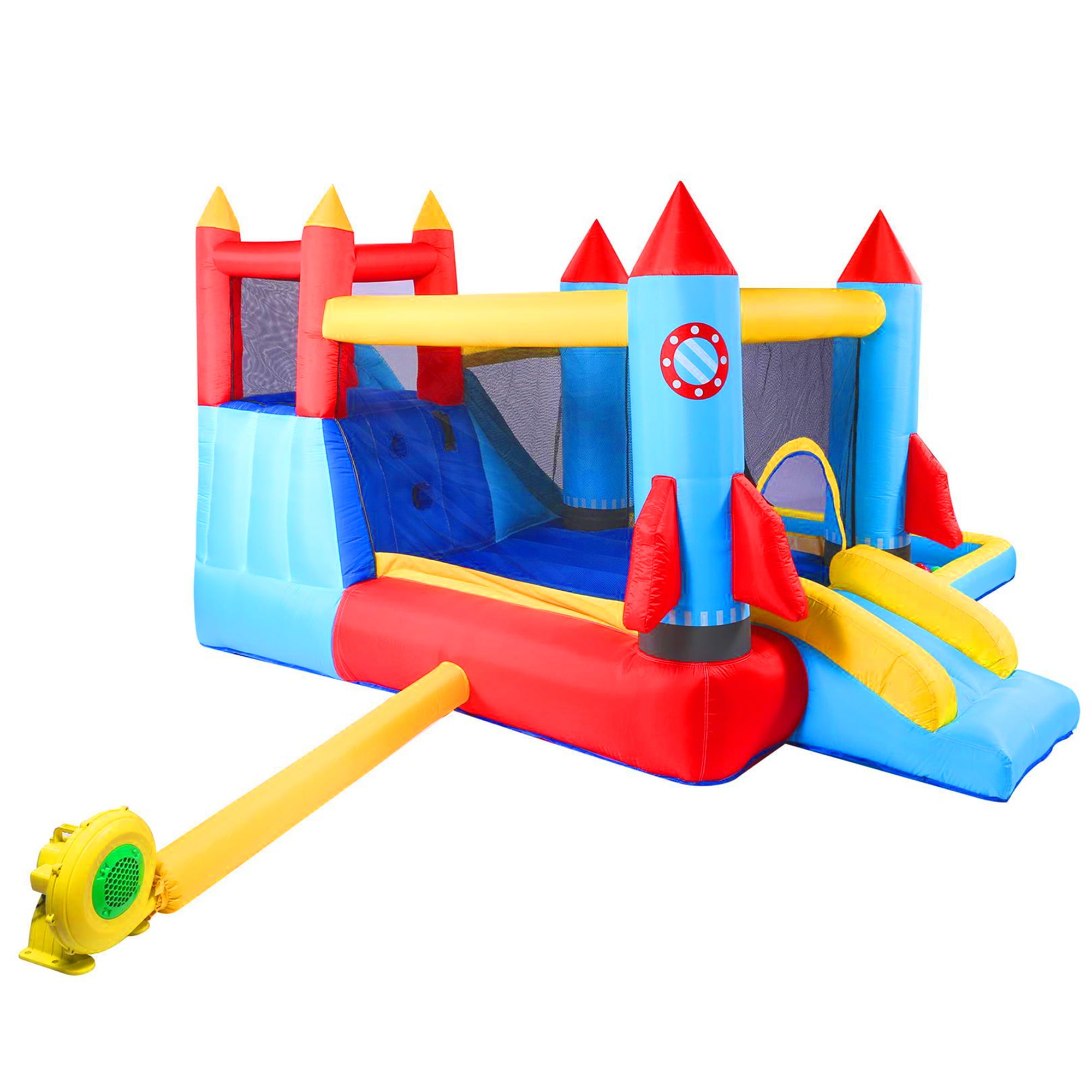 Inflatable Bounce House with Blower Children Bouncer with Large Bounce Area， 2 Slides， Climbing Wall， Play Pool， Water Slide， Park/Castle Theme