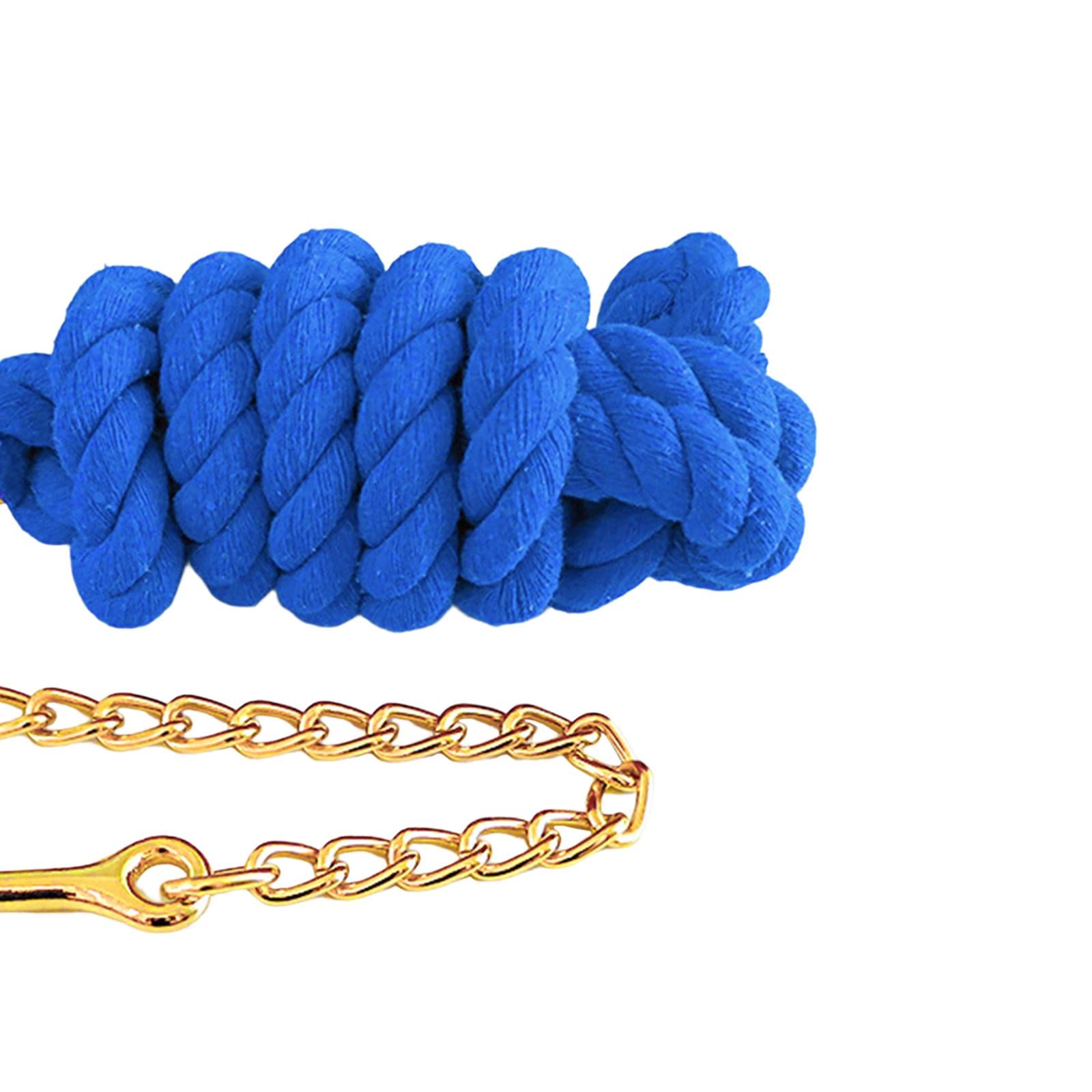 Solid Leading Rope with Chain Heavy Duty Brass Snap Clip Blue