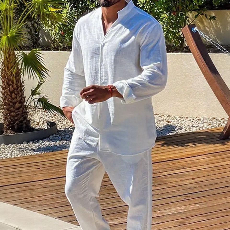 Conjunto Charles™ em Linho de Algodão com Corte Clássico / Design Minimalista e Masculinidade Sofisticada sem Esforço!