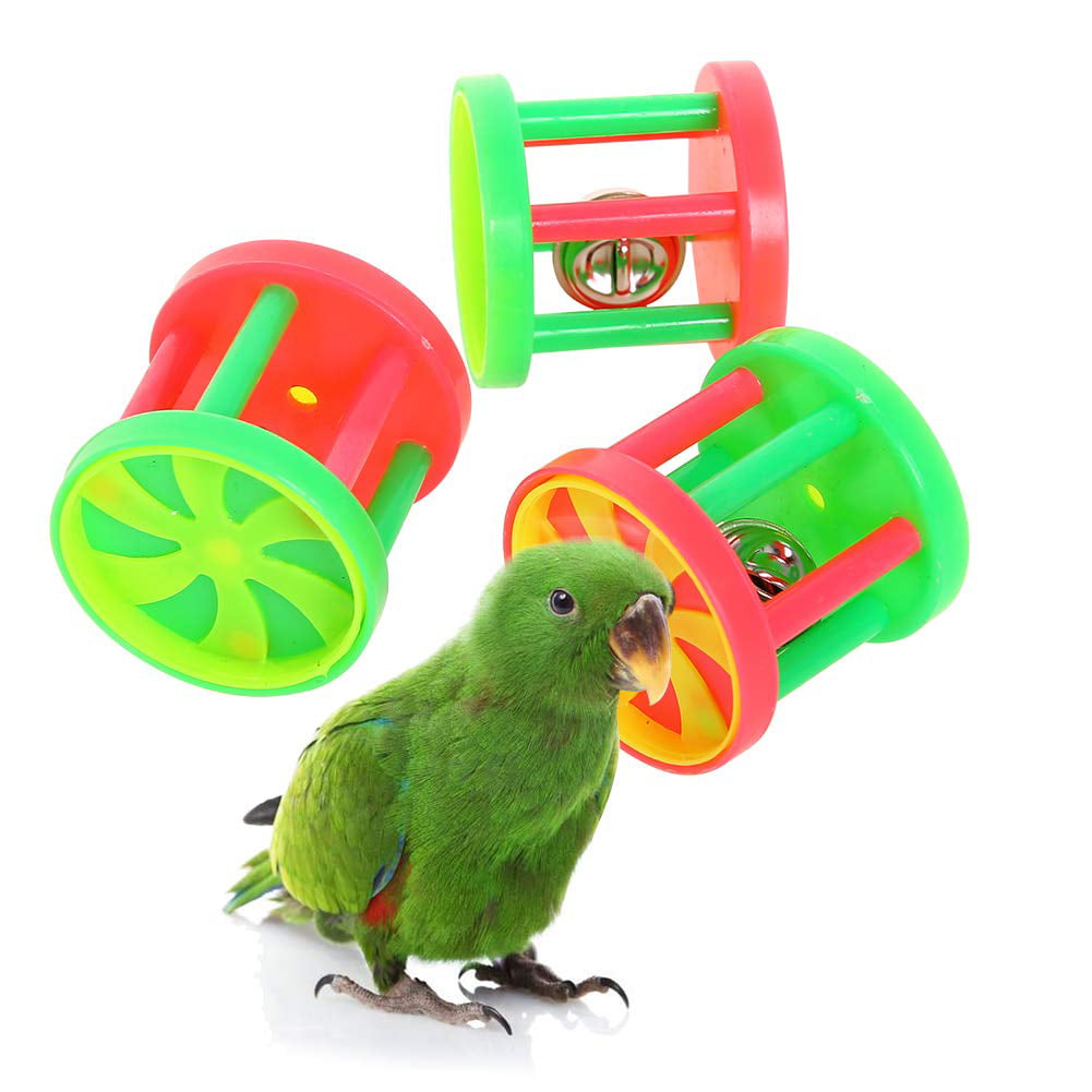 QBLEEV Bird Roller Rattles Toys， Parrot Foot Toys， Foraging Chewing Bell Training Trick Toys， Birds Play Gym Activity Center Cage Accessories for Small Parrots-3 Pack