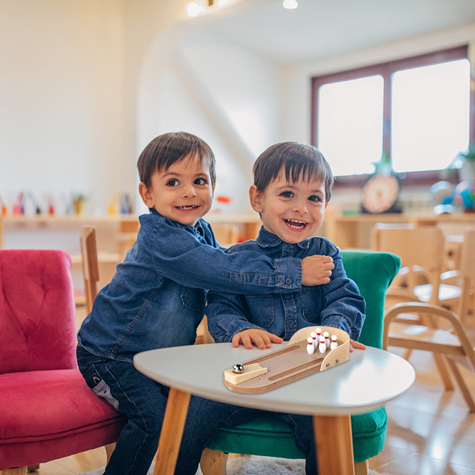 TOYFUNNY Desktop Bowling Gam Kid Mini Wooden Desktop Bowling Basketball Game Interactive